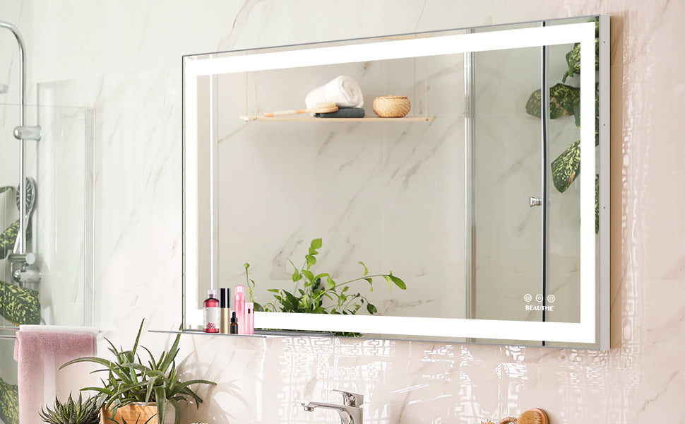 48x36 inch LED Bathroom Vanity Mirror Wall Mounted Adjustable White/Warm/Natural Lights Anti-Fog Touch Switch with Memory Modern Smart Large Bathroom Mirrors
