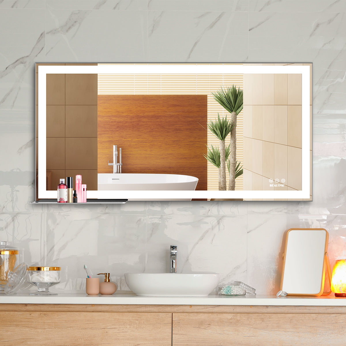 48x36 inch LED Bathroom Vanity Mirror Wall Mounted Adjustable White/Warm/Natural Lights Anti-Fog Touch Switch with Memory Modern Smart Large Bathroom Mirrors