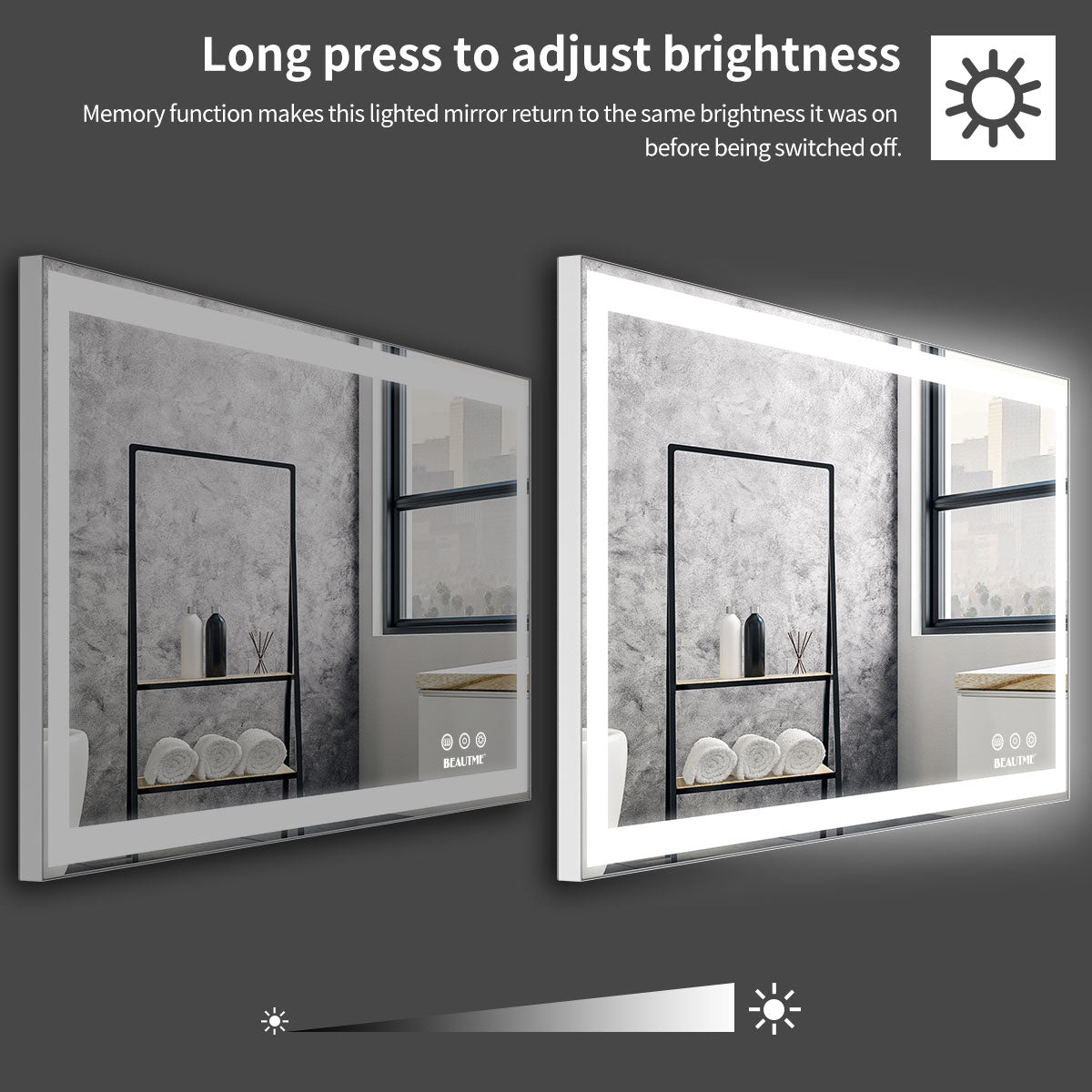 48x36 inch LED Bathroom Vanity Mirror Wall Mounted Adjustable White/Warm/Natural Lights Anti-Fog Touch Switch with Memory Modern Smart Large Bathroom Mirrors