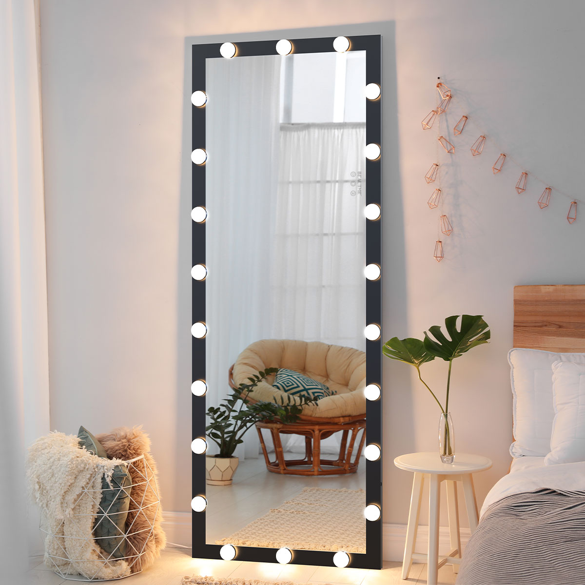 Hollywood Full Length Mirror with Lights Full Body Vanity Mirror with 3 Color Modes Lighted Standing Floor Mirror for Dressing Room Bedroom Wall Mounted Touch Control Black 63x24inch