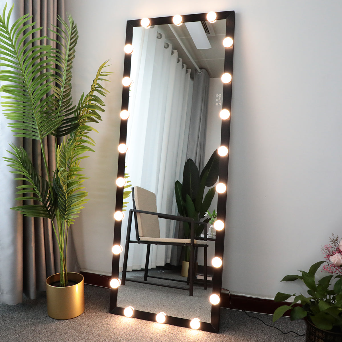 Hollywood Full Length Mirror with Lights Full Body Vanity Mirror with 3 Color Modes Lighted Standing Floor Mirror for Dressing Room Bedroom Wall Mounted Touch Control Black 63x24inch