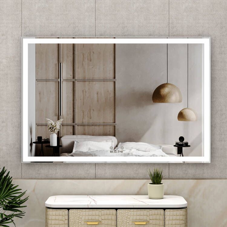 60x40 inch Oversized LED Bathroom Mirror Wall Mounted Mirror with 3 Color Modes Aluminum Frame Large Wall Mirror for Bathroom