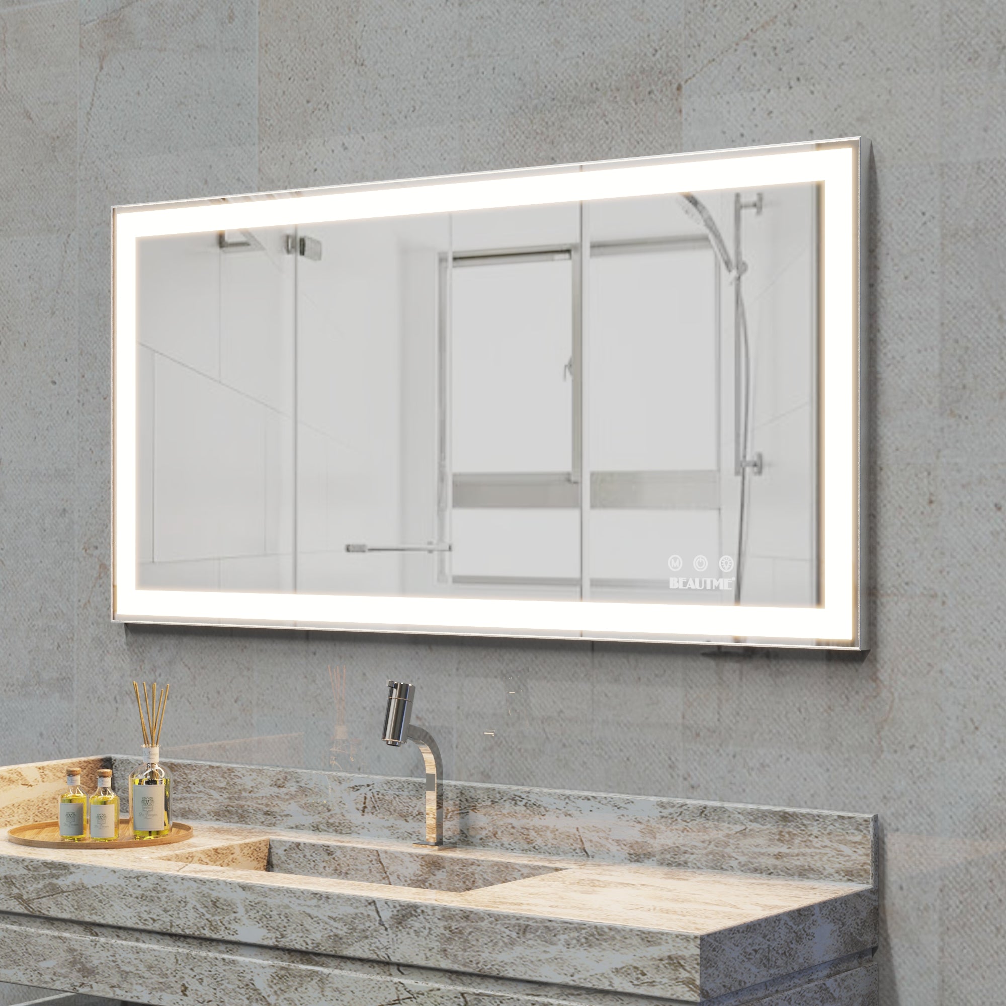32x40 inch LED Bathroom Vanity Mirror Wall Mounted Adjustable White/Warm/Natural Lights Anti-Fog Touch Switch with Memory Modern Smart Large Bathroom Mirrors