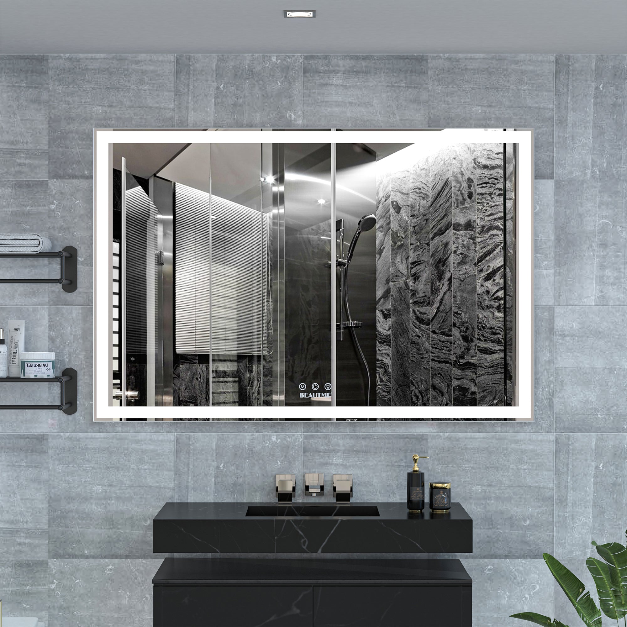 60x40 inch Oversized LED Bathroom Mirror Wall Mounted Mirror with 3 Color Modes Aluminum Frame Large Wall Mirror for Bathroom