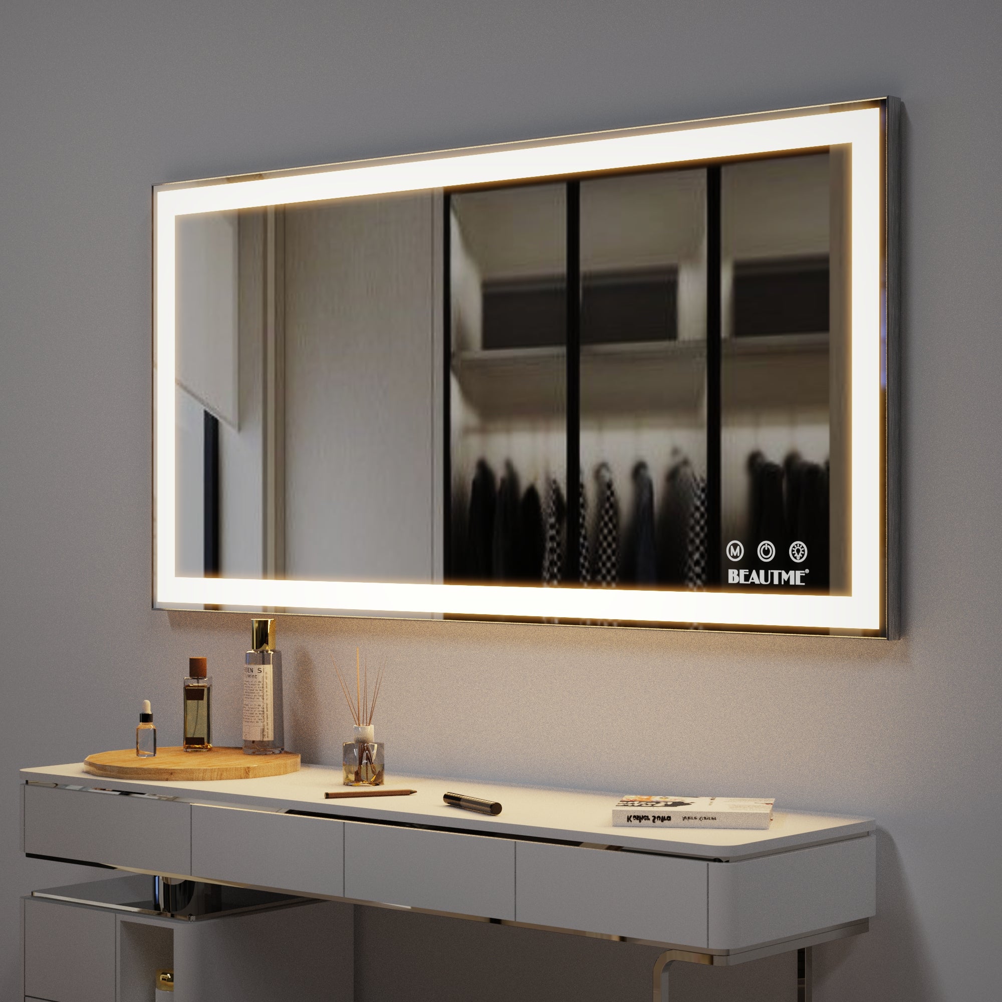 32x40 inch LED Bathroom Vanity Mirror Wall Mounted Adjustable White/Warm/Natural Lights Anti-Fog Touch Switch with Memory Modern Smart Large Bathroom Mirrors
