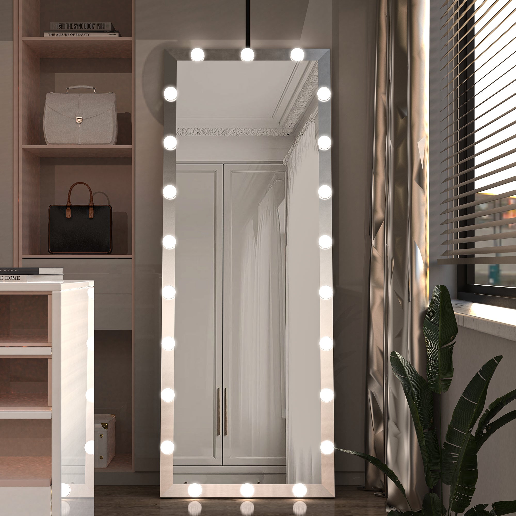 Hollywood Full Length Mirror with Lights Full Body Vanity Mirror with 3 Color Modes Lighted Standing Floor Mirror for Dressing Room Bedroom Wall Mounted Touch Control Silver 63"x24"