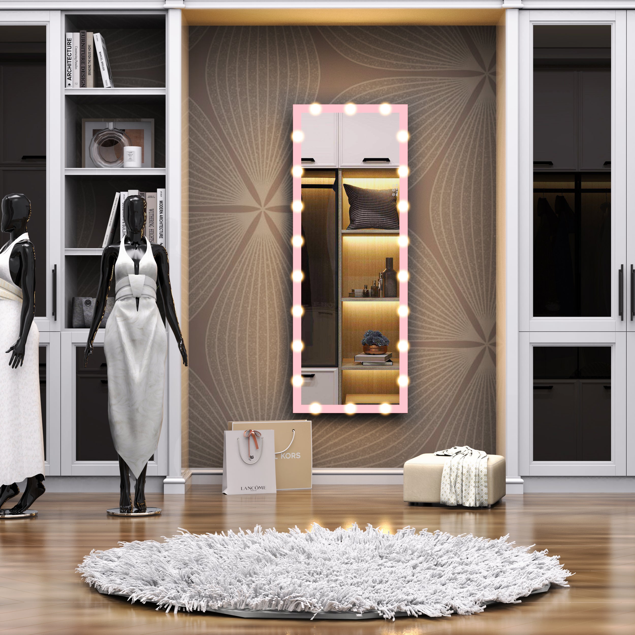 Hollywood Full Length Mirror with Lights Full Body Vanity Mirror with 3 Color Modes Wall Lighted Standing Floor Mirror for Dressing Room Bedroom Hotel Touch Control Pink 62.6"x23.3"