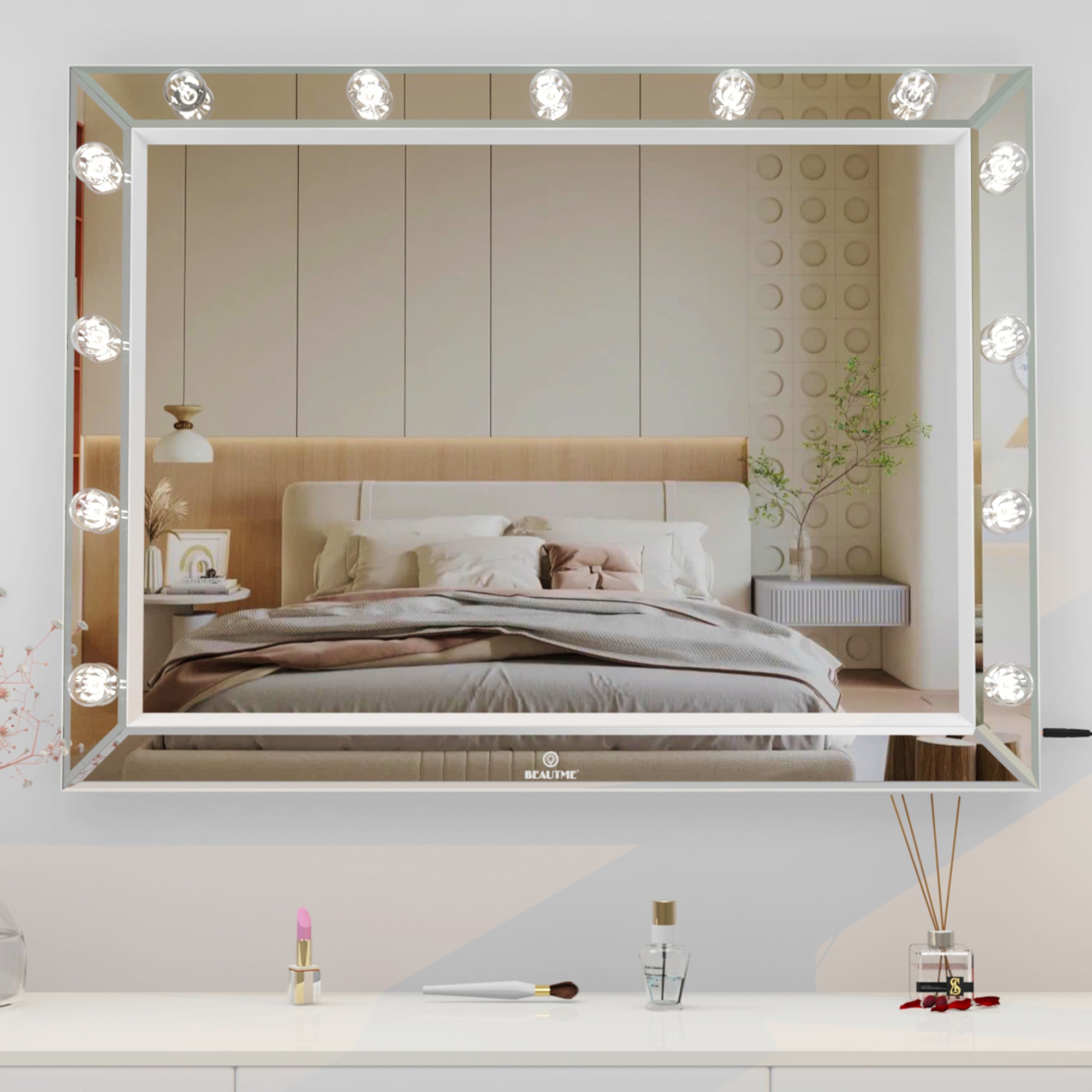 Hollywood Vanity Mirror with Uss Bulbs Luxury Vanity Mirror with Lights Large Size Makeup Mirror for Bedroom Makeup Room, Smart Touch White Lighting,40x30.5 inch