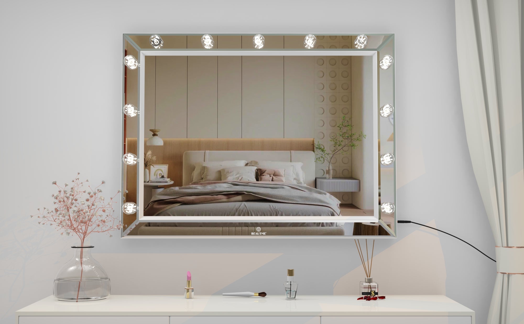 Hollywood Vanity Mirror with Uss Bulbs Luxury Vanity Mirror with Lights Large Size Makeup Mirror for Bedroom Makeup Room, Smart Touch White Lighting,40x30.5 inch