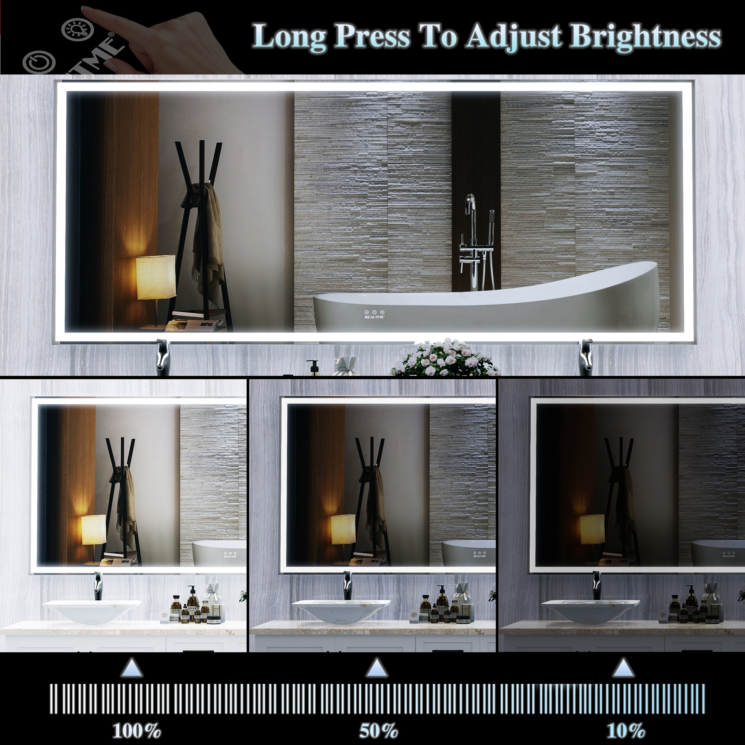 72X32 inch Oversized LED Bathroom Mirror Wall Mounted Mirror with 3 Color Modes Aluminum Frame Wall Mirror Large Full Length Mirror with Lights Lighted Full Body Mirror for Bedroom Living Room, Silver