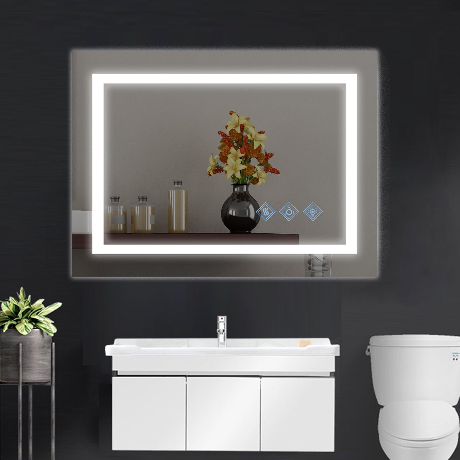 35'' x 28'' Modern Wall Mounted Bathroom Storage Cabinet, Bathroom Wall Cabinet with Mirror, Medicine Cabinet with Towels Bar