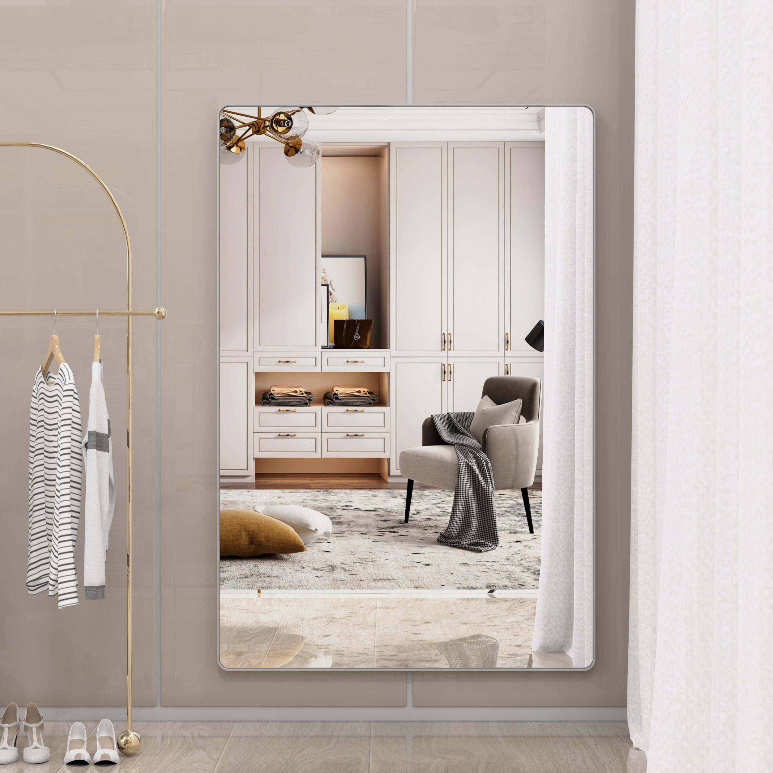 Oversized Bathroom Mirror with Removable Tray Wall Mount Mirror,Vertical Horizontal Hanging Aluminum Framed Wall Mirror Full Length Mirror,Full Body Mirror for Bedroom Living Room,Silver,72x48 Inches