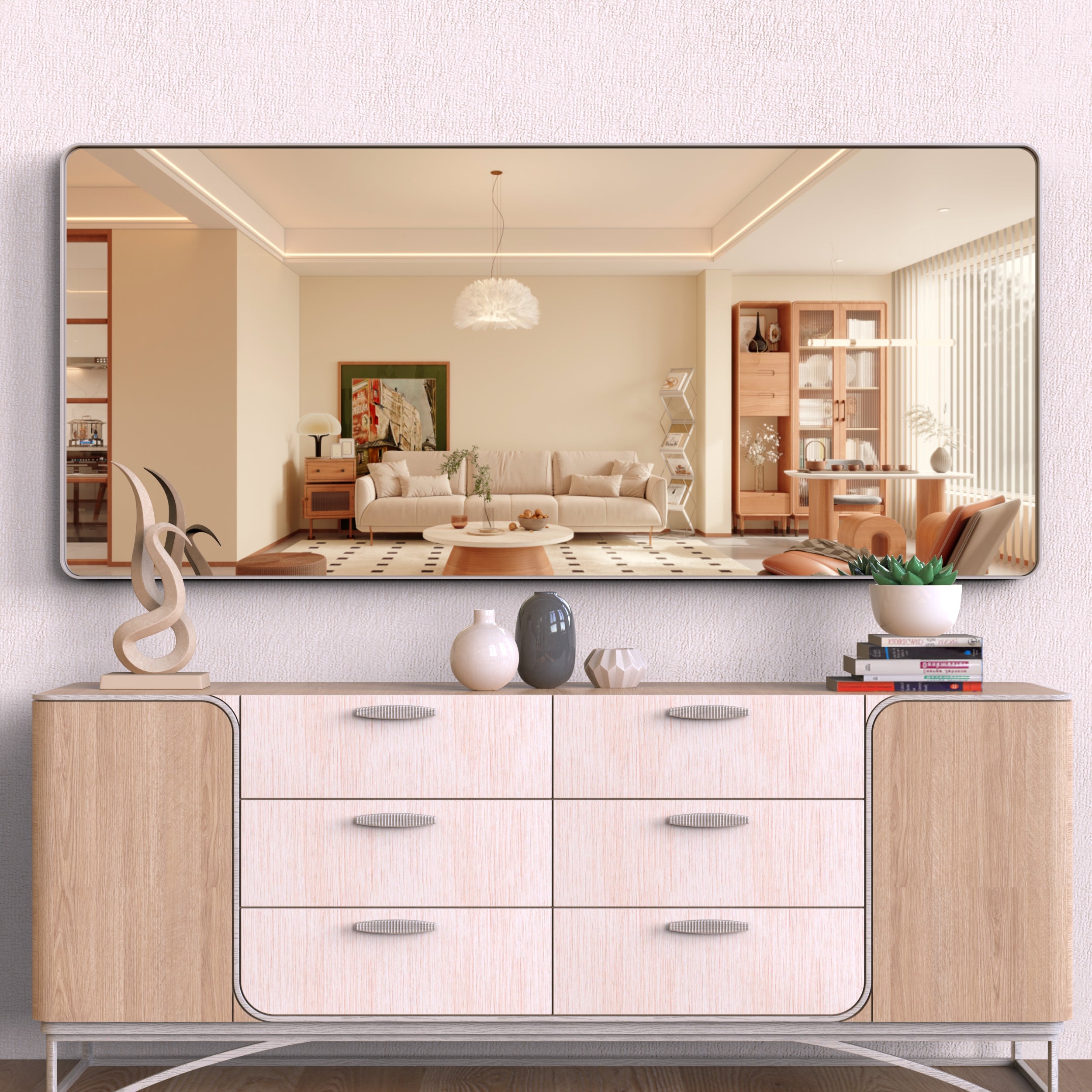 Oversized Bathroom Mirror with Removable Tray Wall Mount Mirror,Vertical Horizontal Hanging Aluminum Framed Wall Mirror Full Length Mirror,Full Body Mirror for Bedroom Living Room,Silver,72x32 Inches