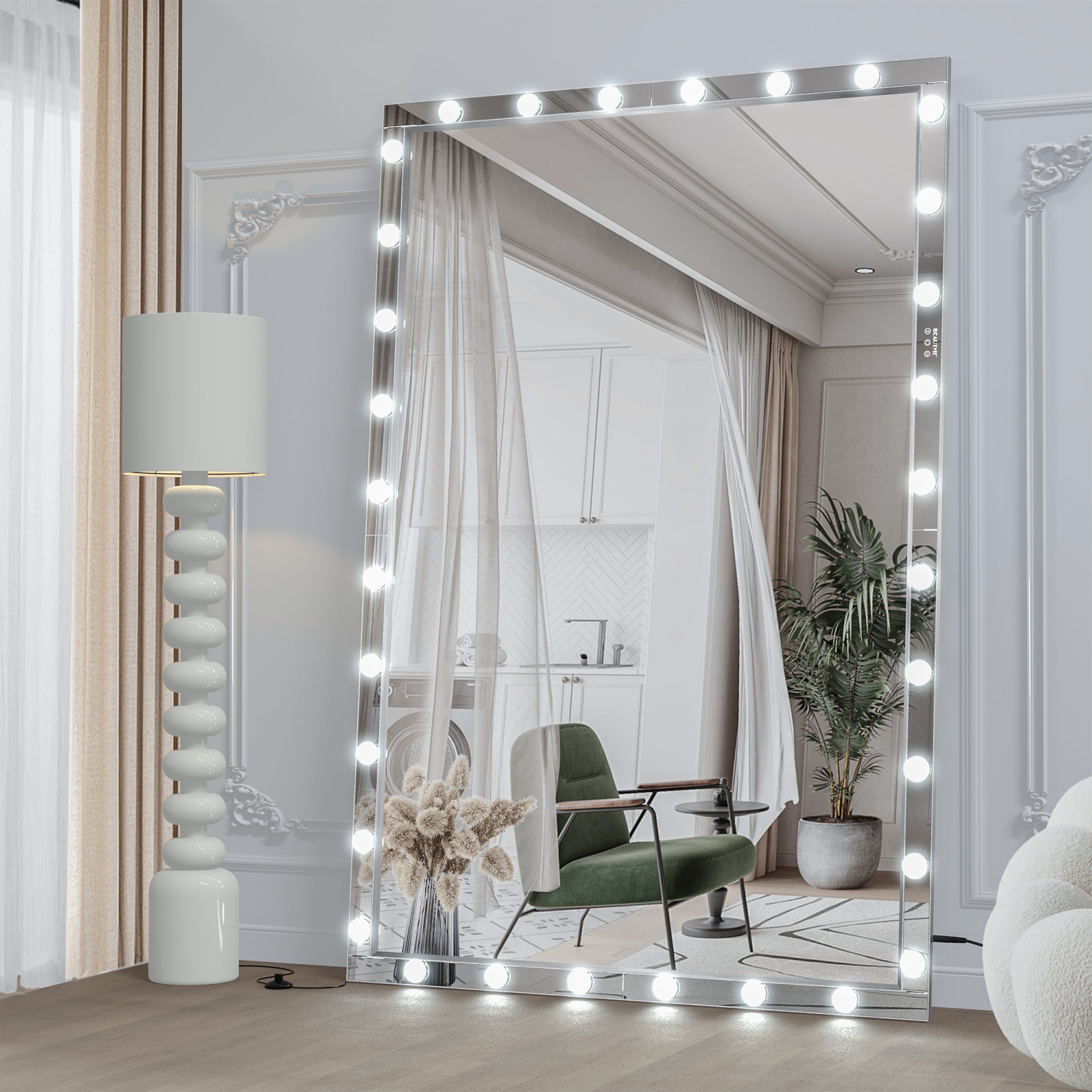 Hollywood LED Full Body Mirror with Lights Extra Large Full Length Vanity Mirror with 3 Color Mode Lights, Vertical Horizontal Hanging Aluminum Mirror for Dressing Rooms, Bedroom Silver, 72X48 inches