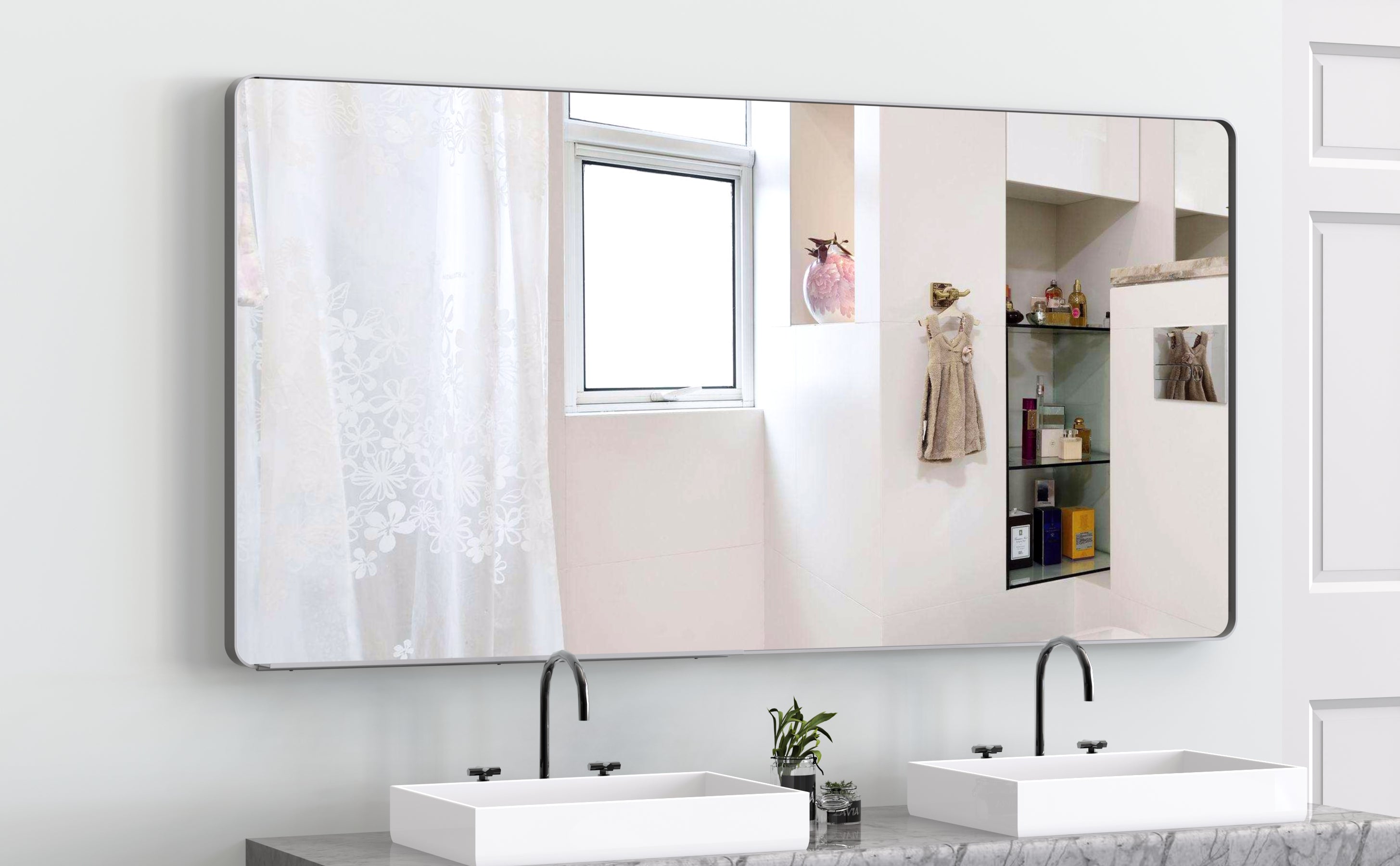 Oversized Bathroom Mirror with Mobile Tray Wall Mount Mirror,Vertical Horizontal Hanging Aluminum Framed Wall Mirror Full Length Mirror,Full Body Mirror for Bedroom Living Room,Silver,72 x 36 Inches