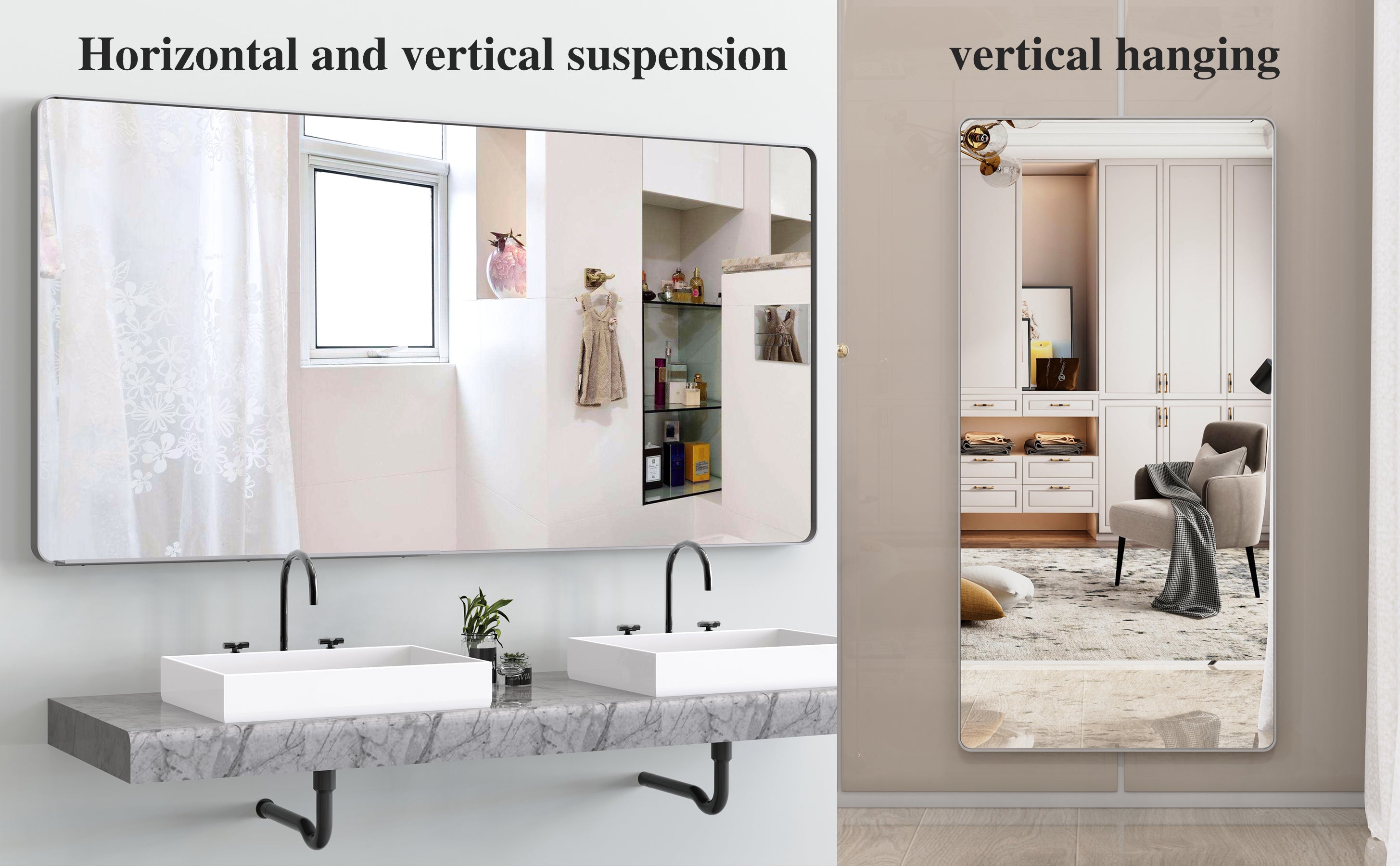 Oversized Bathroom Mirror with Mobile Tray Wall Mount Mirror,Vertical Horizontal Hanging Aluminum Framed Wall Mirror Full Length Mirror,Full Body Mirror for Bedroom Living Room,Silver,72 x 36 Inches