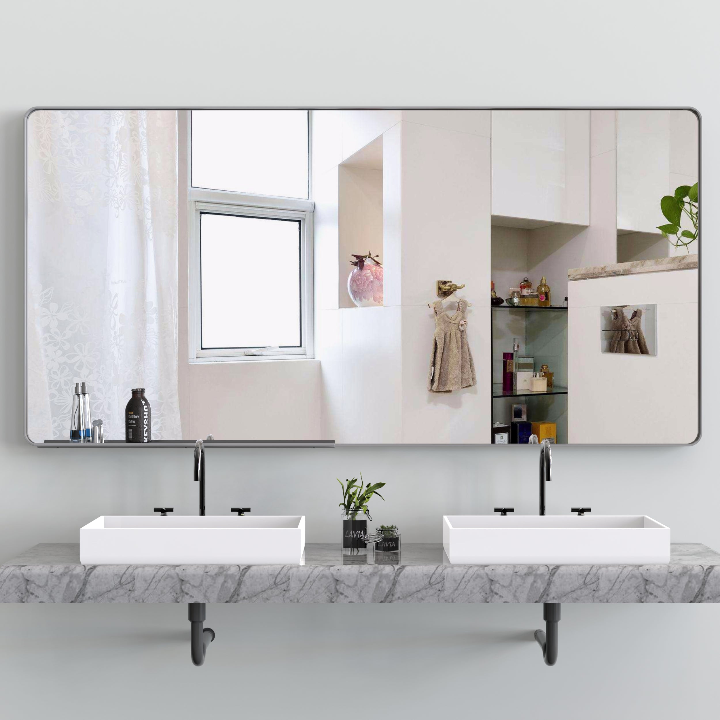 Oversized Bathroom Mirror with Mobile Tray Wall Mount Mirror,Vertical Horizontal Hanging Aluminum Framed Wall Mirror Full Length Mirror,Full Body Mirror for Bedroom Living Room,Silver,72 x 36 Inches