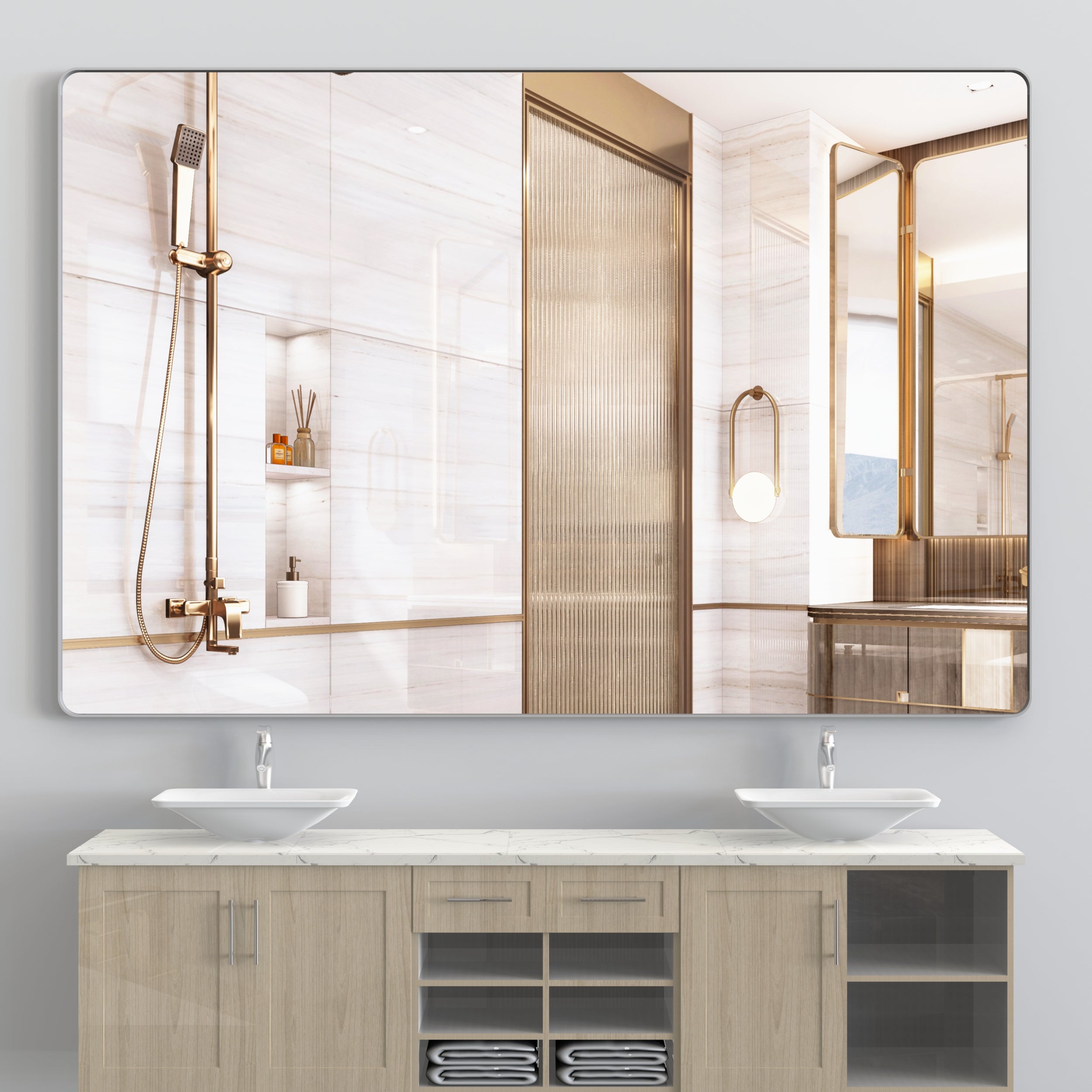 Oversized Bathroom Mirror with Removable Tray Wall Mount Mirror,Vertical Horizontal Hanging Aluminum Framed Wall Mirror Full Length Mirror,Full Body Mirror for Bedroom Living Room,Silver,72x48 Inches