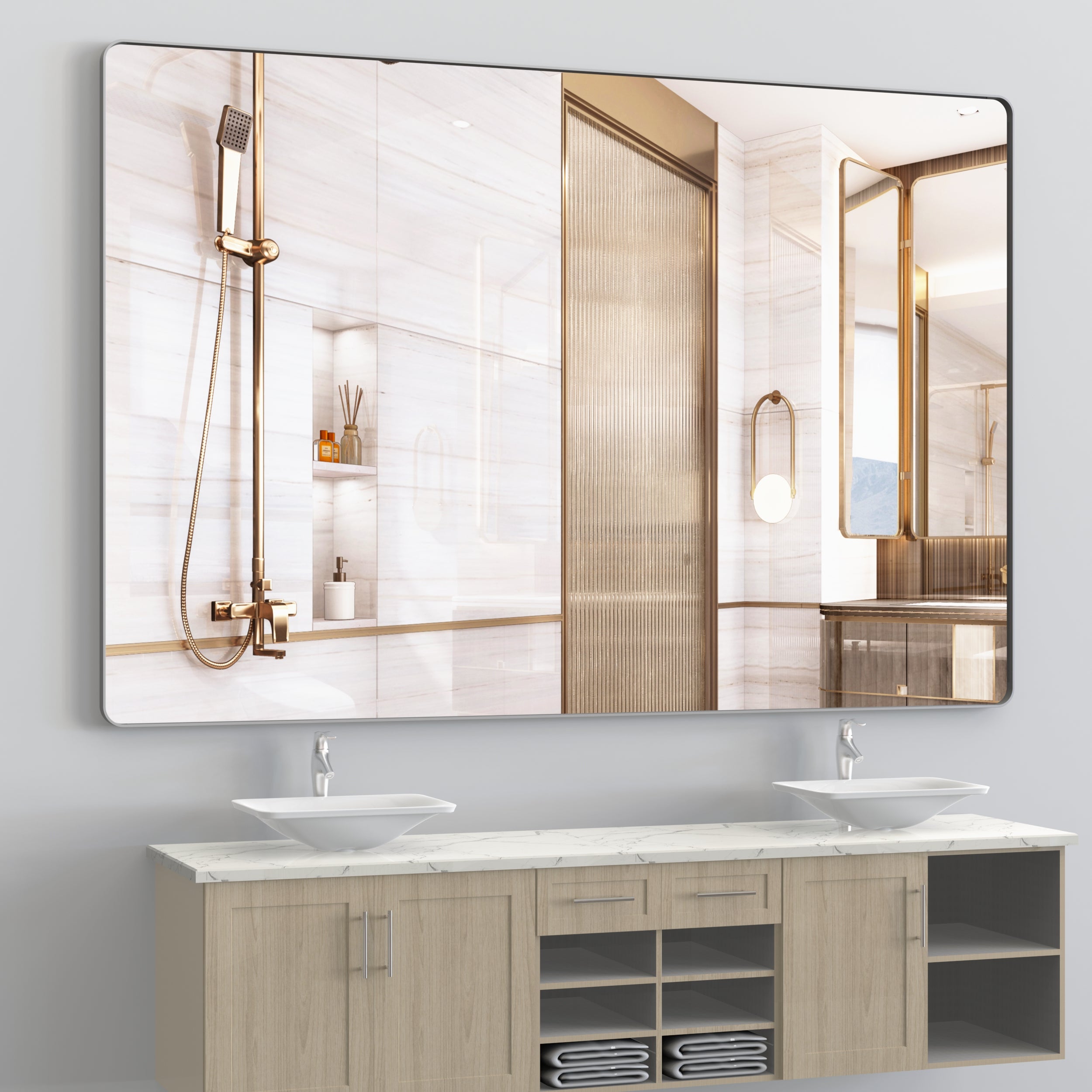 Oversized Bathroom Mirror with Removable Tray Wall Mount Mirror,Vertical Horizontal Hanging Aluminum Framed Wall Mirror Full Length Mirror,Full Body Mirror for Bedroom Living Room,Silver,72x48 Inches
