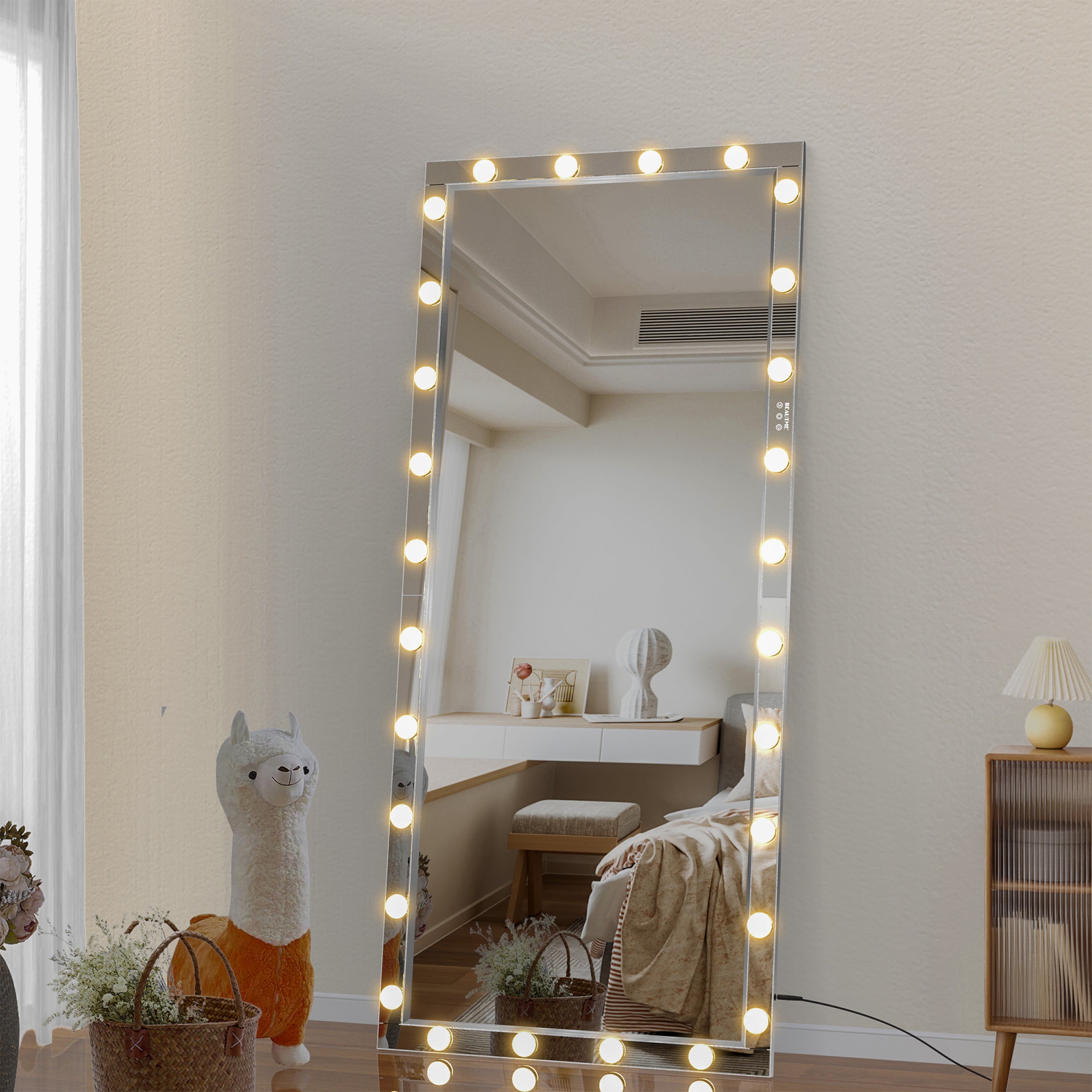 Hollywood LED Full Body Mirror with Lights Extra Large Full Length Vanity Mirror with 3 Color Mode Lights, Vertical Horizontal Hanging Aluminum Framed Mirror, 72 x 36 Inch, Silver