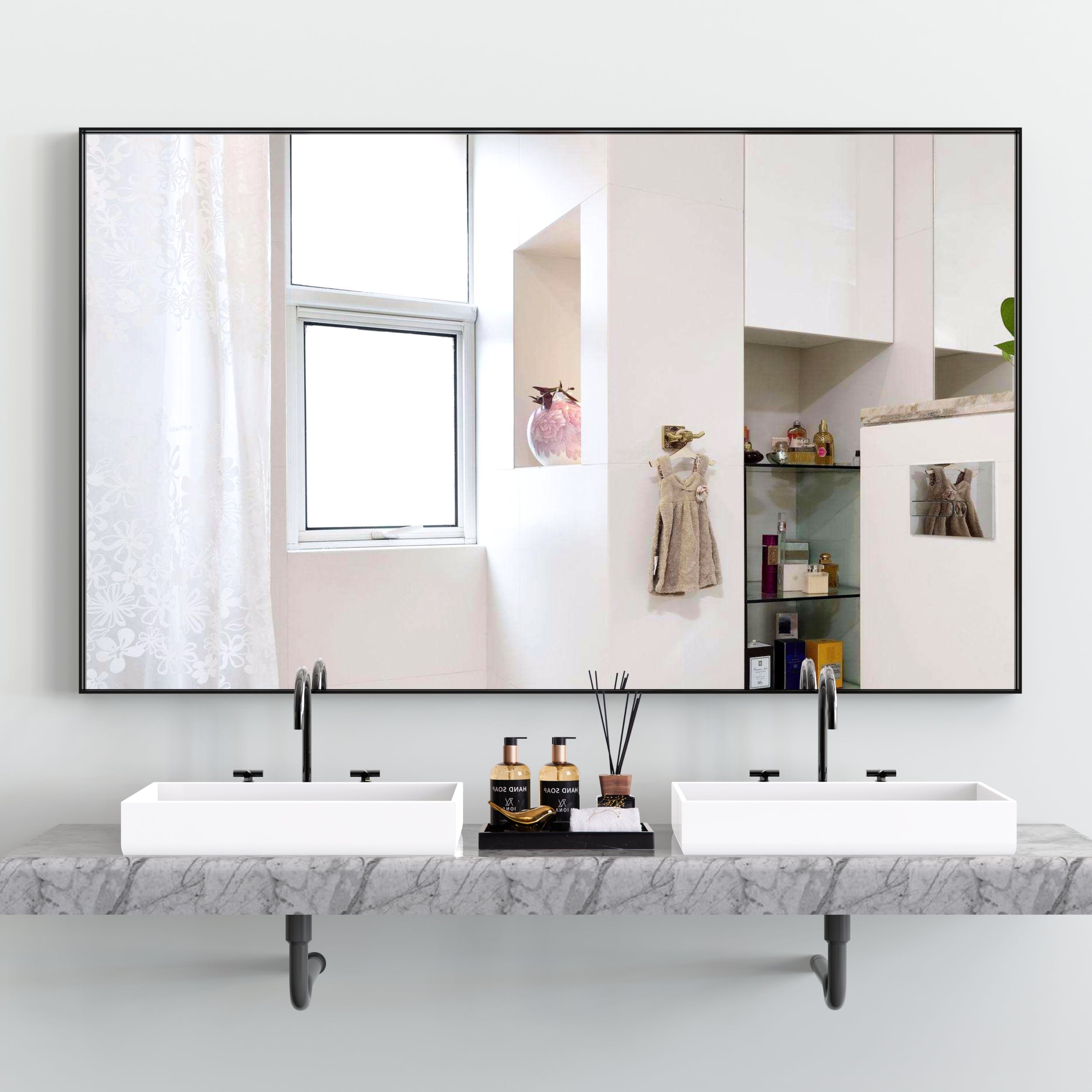 60"x40" Oversized Modern Rectangle Bathroom Mirror with Black Frame Decorative Large Wall Mirrors for Bathroom Living Room Bedroom Vertical or Horizontal Wall Mounted mirror with Aluminum Frame
