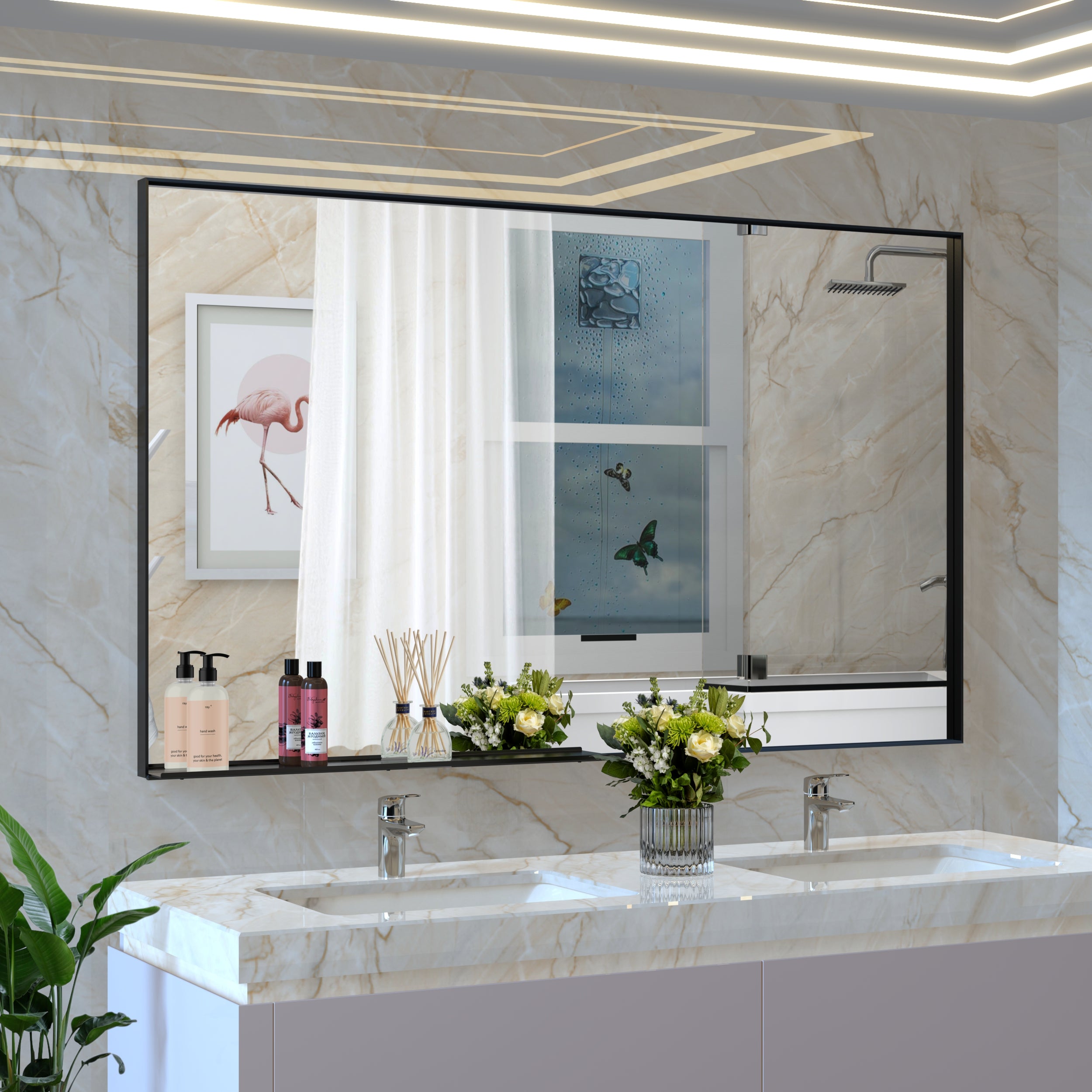 60*36" Oversized Modern Rectangle Bathroom Mirror with Balck Frame Decorative Large Wall Mirrors for Bathroom Living Room Bedroom Vertical or Horizontal Wall Mounted mirror with Aluminum Frame