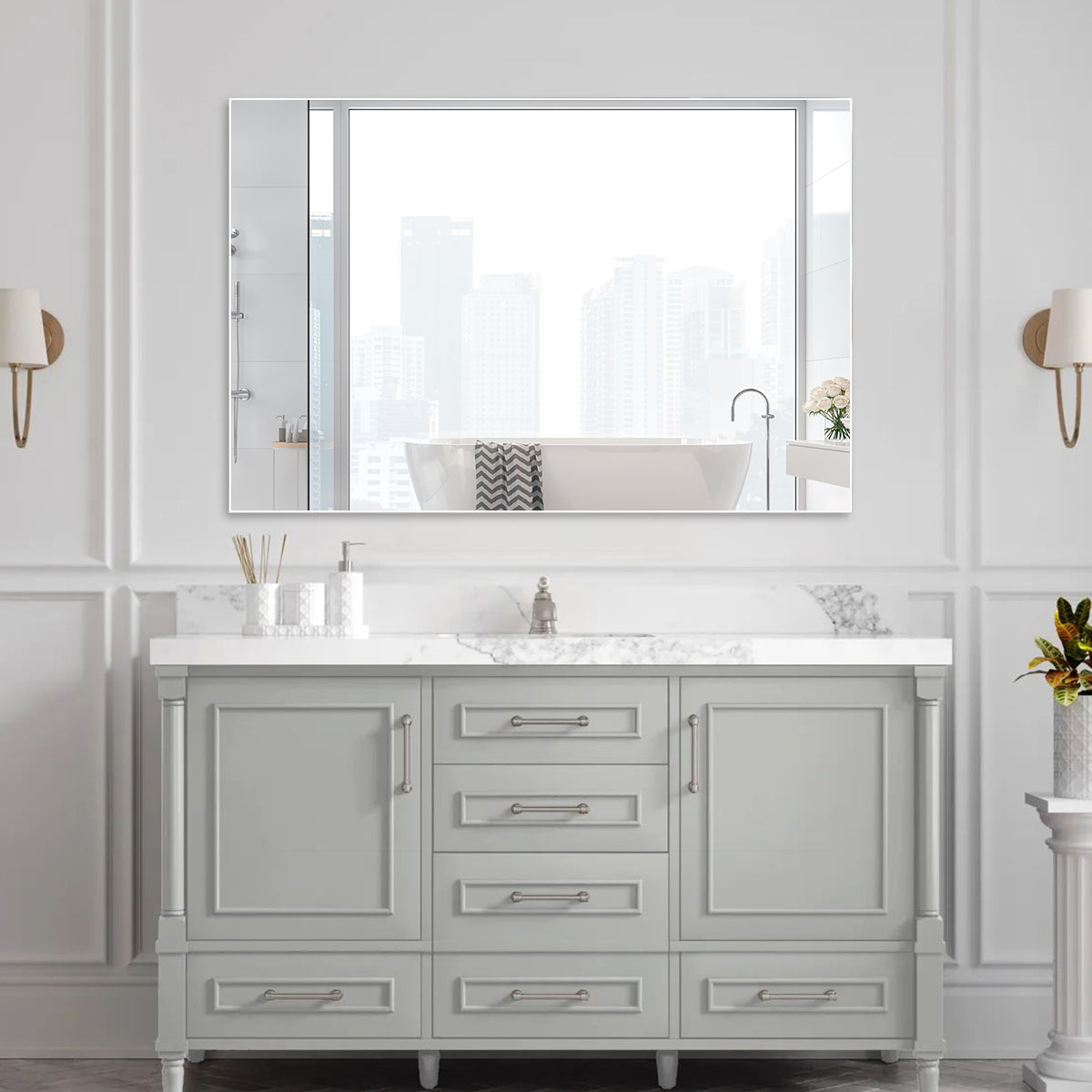 48"x32" Oversized Modern Rectangle Bathroom Mirror with White Frame Decorative Large Wall Mirrors for Bathroom Living Room Bedroom Vertical or Horizontal Wall Mounted mirror with Aluminum Frame