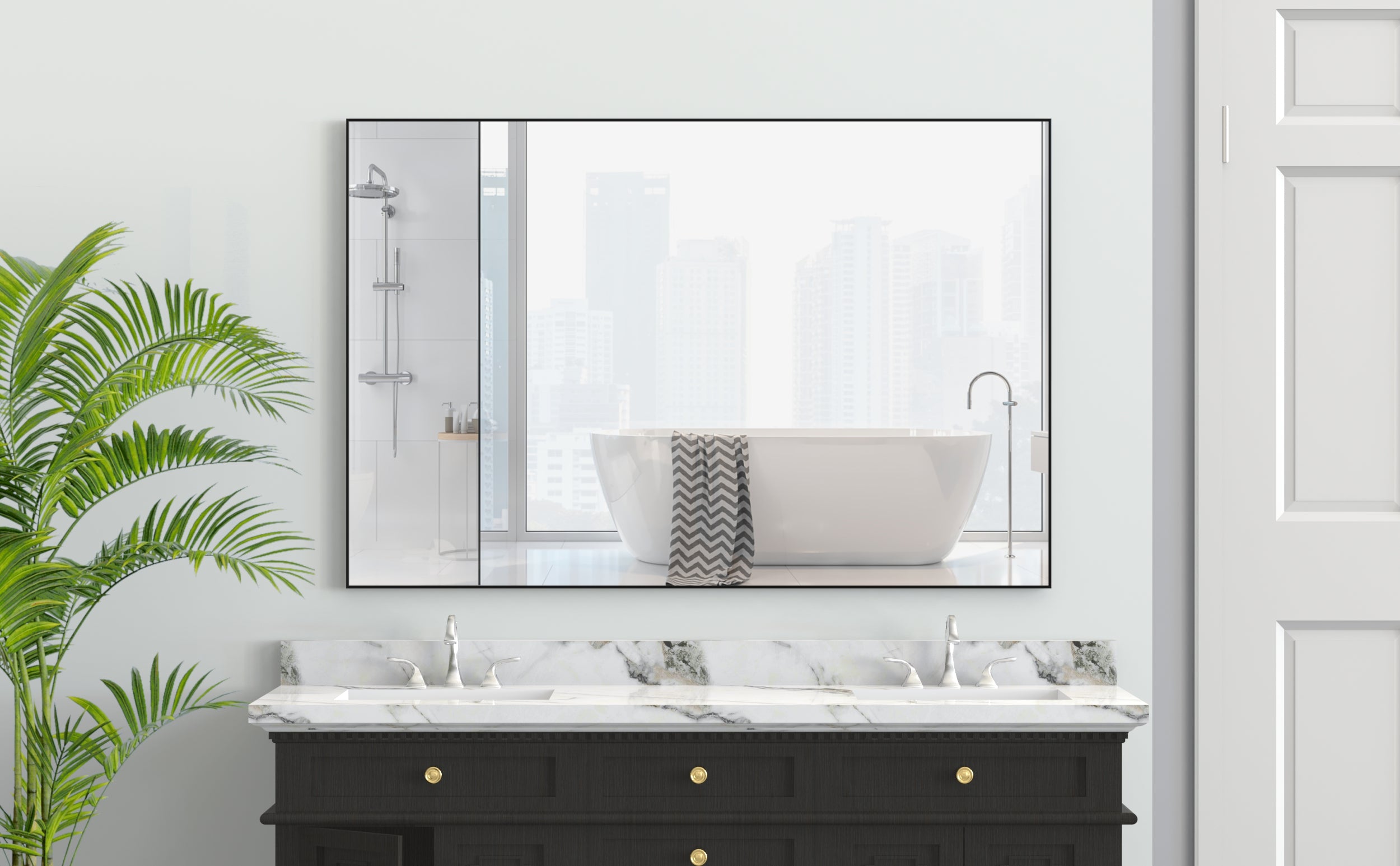 48"x32" Oversized Modern Rectangle Bathroom Mirror with Balck Frame Decorative Large Wall Mirrors for Bathroom Living Room Bedroom Vertical or Horizontal Wall Mounted mirror with Aluminum Frame