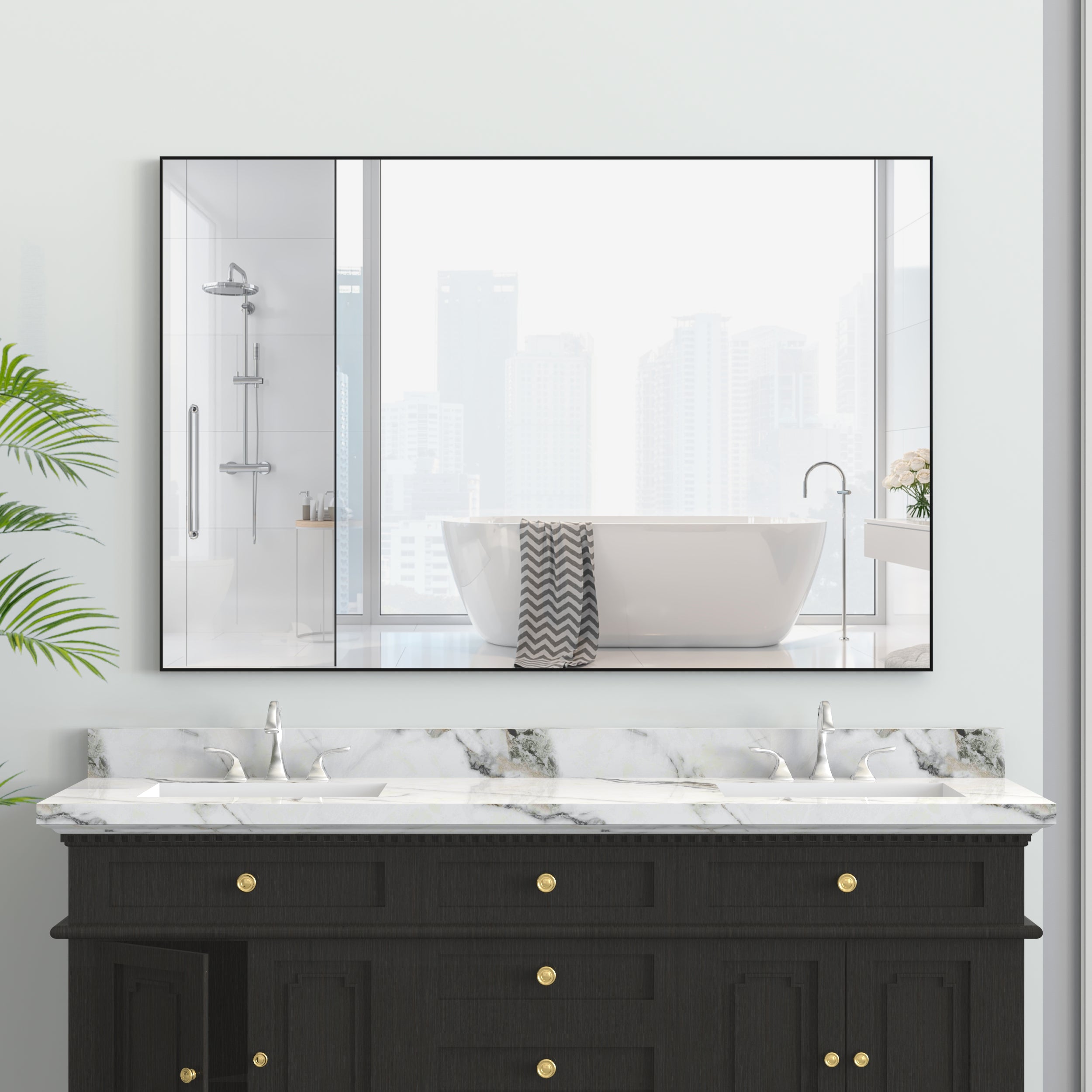 48"x32" Oversized Modern Rectangle Bathroom Mirror with Balck Frame Decorative Large Wall Mirrors for Bathroom Living Room Bedroom Vertical or Horizontal Wall Mounted mirror with Aluminum Frame