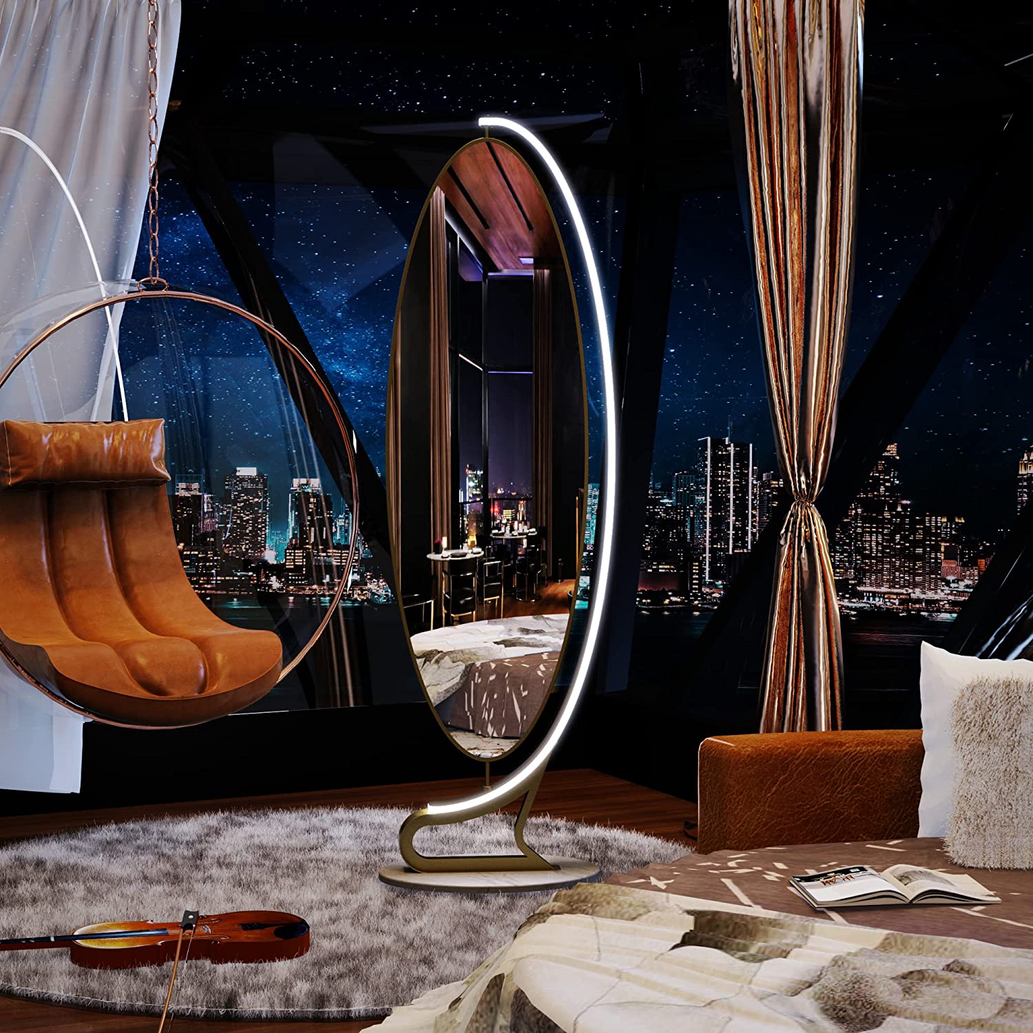 73 x 23 Inch Standing LED Mirror Full Length, Full Length Mirror with Lights, 360°Swivel Large Full Body Mirror with Lights, Lighted Free Standing Up Floor Mirror Full Length (Gold)