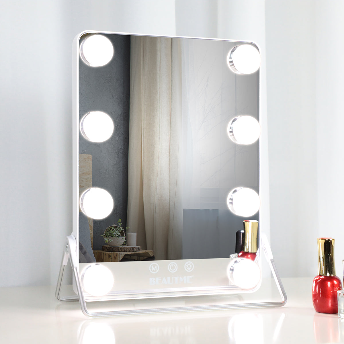 BEAUTME Hollywood Makeup Vanity Mirror with Lights,Lighted Mirror with Lights,Tabletop Makeup Mirror,Travel Mirror,Cosmetic Mirror with 8 Dimmable Bulbs (Custom Color))