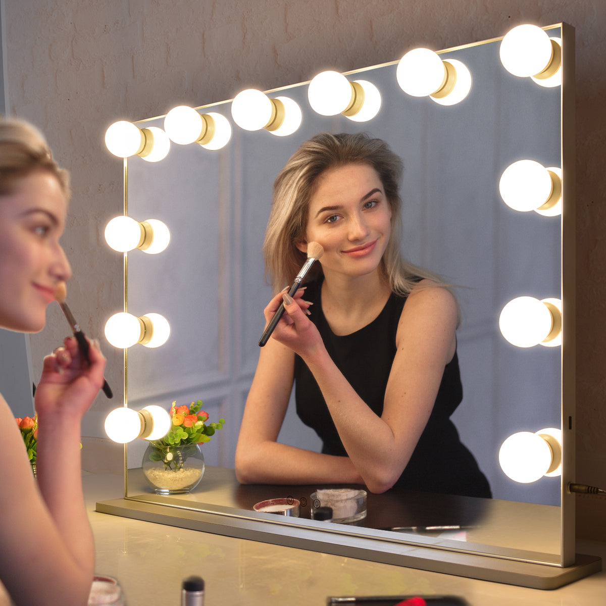 BEAUTME Vanity Mirror with Lights,Hollywood Makeup Mirror with 12pcs Dimmer Bulbs,Dressing Tabletop Mirror/Wall Mounted Mirror Smart Touch Control Led Mirror (28.3 * 21.3inch)