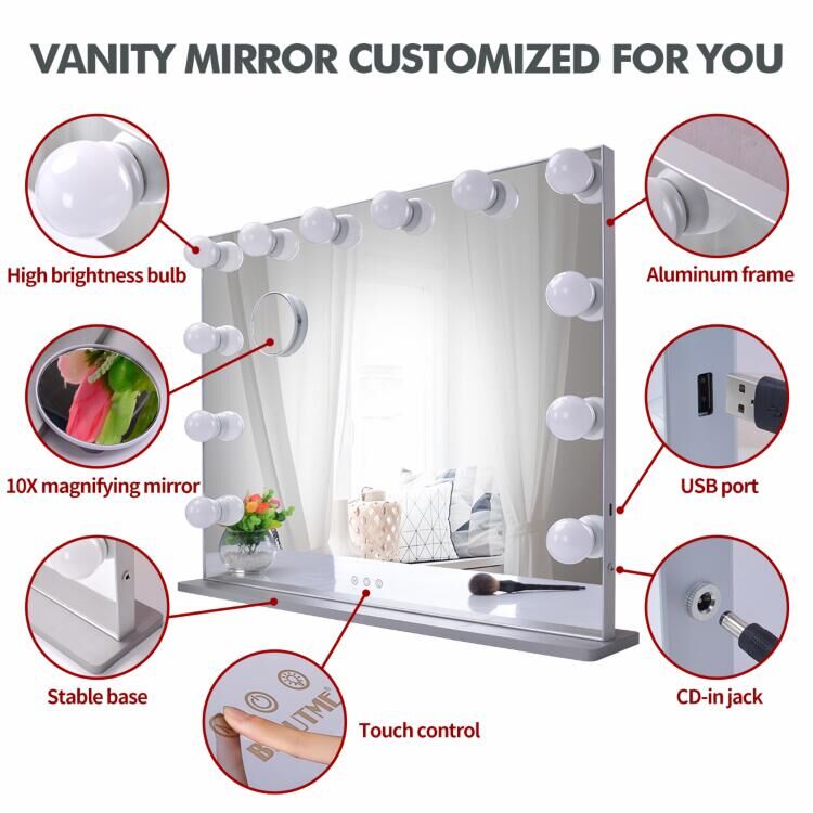BEAUTME Vanity Mirror with Lights,Hollywood Makeup Mirror with 12pcs Dimmer Bulbs,Dressing Tabletop Mirror/Wall Mounted Mirror Smart Touch Control Led Mirror (28.3 * 21.3inch)
