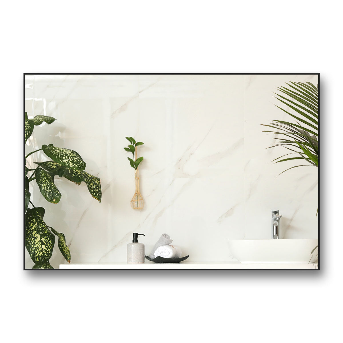 Large Modern Wall Mirror for Bathroom, 36" x 24" White Rectangle Wall Mounted Mirror Hangs Horizontal or Vertical for Bedroom Bathroom Hallway