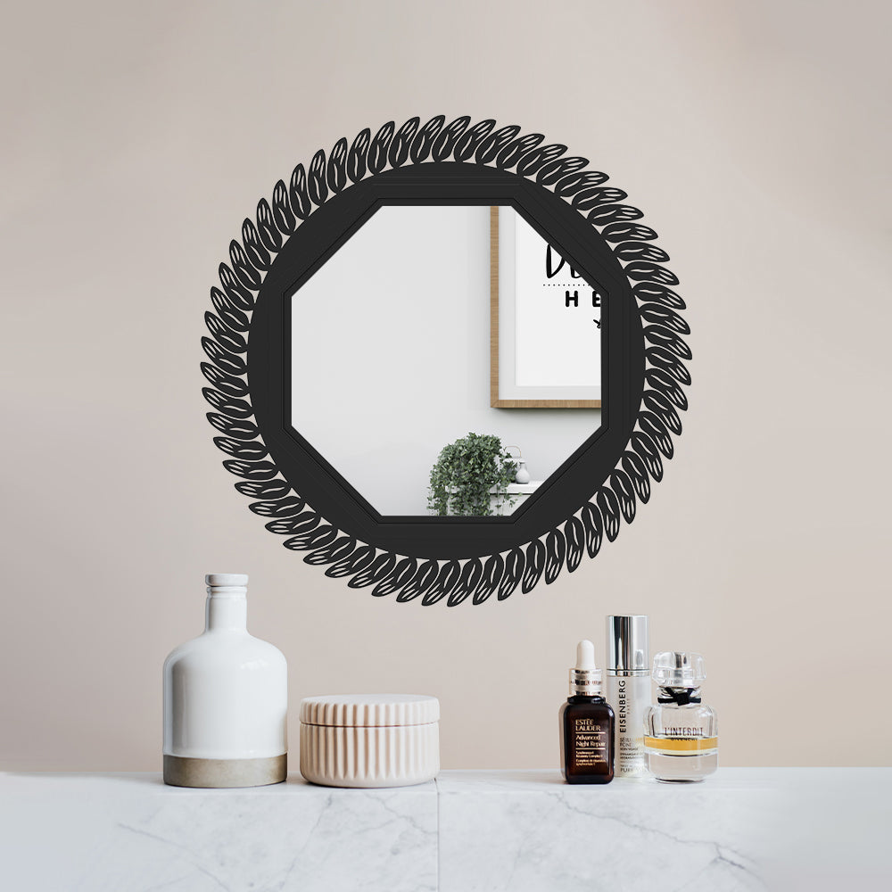 24"x24" Black Decorative Wall Mirror for Home, Octagonal Geometric Mirror with Metal Frame,Modern Hanging Mirrors for Living Room,Bedroom Entryway