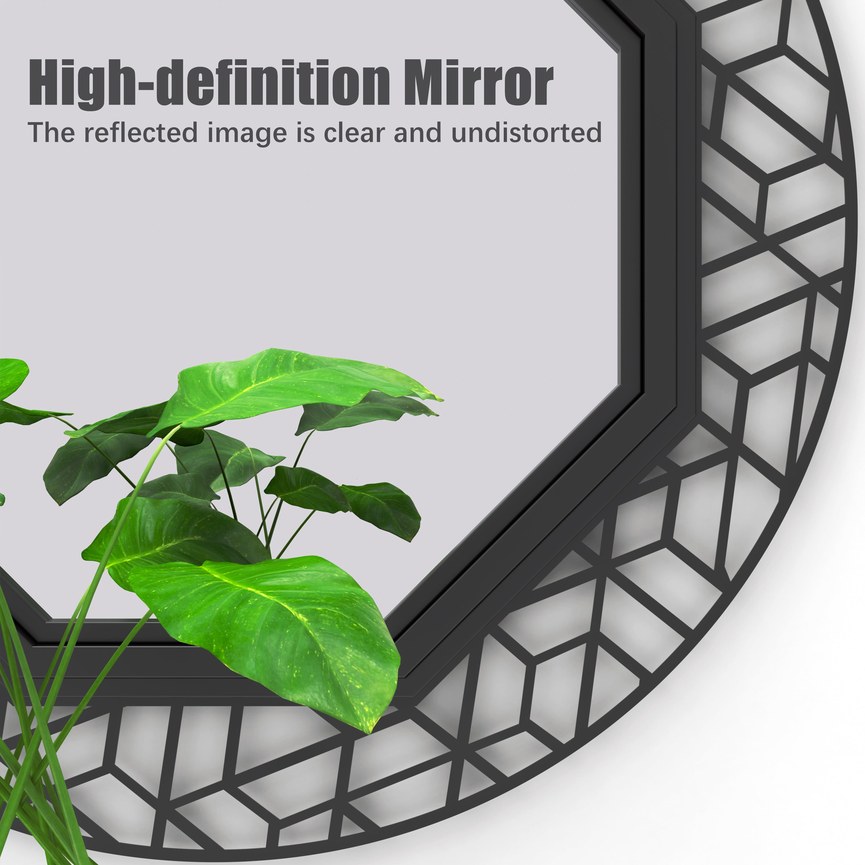 Black Decorative Mirror for Wall Decor, Octagonal Wall Mirror Decor with Metal Frame, 24"x24" Modern Bathroom Mirror for Bedroom Bathroom