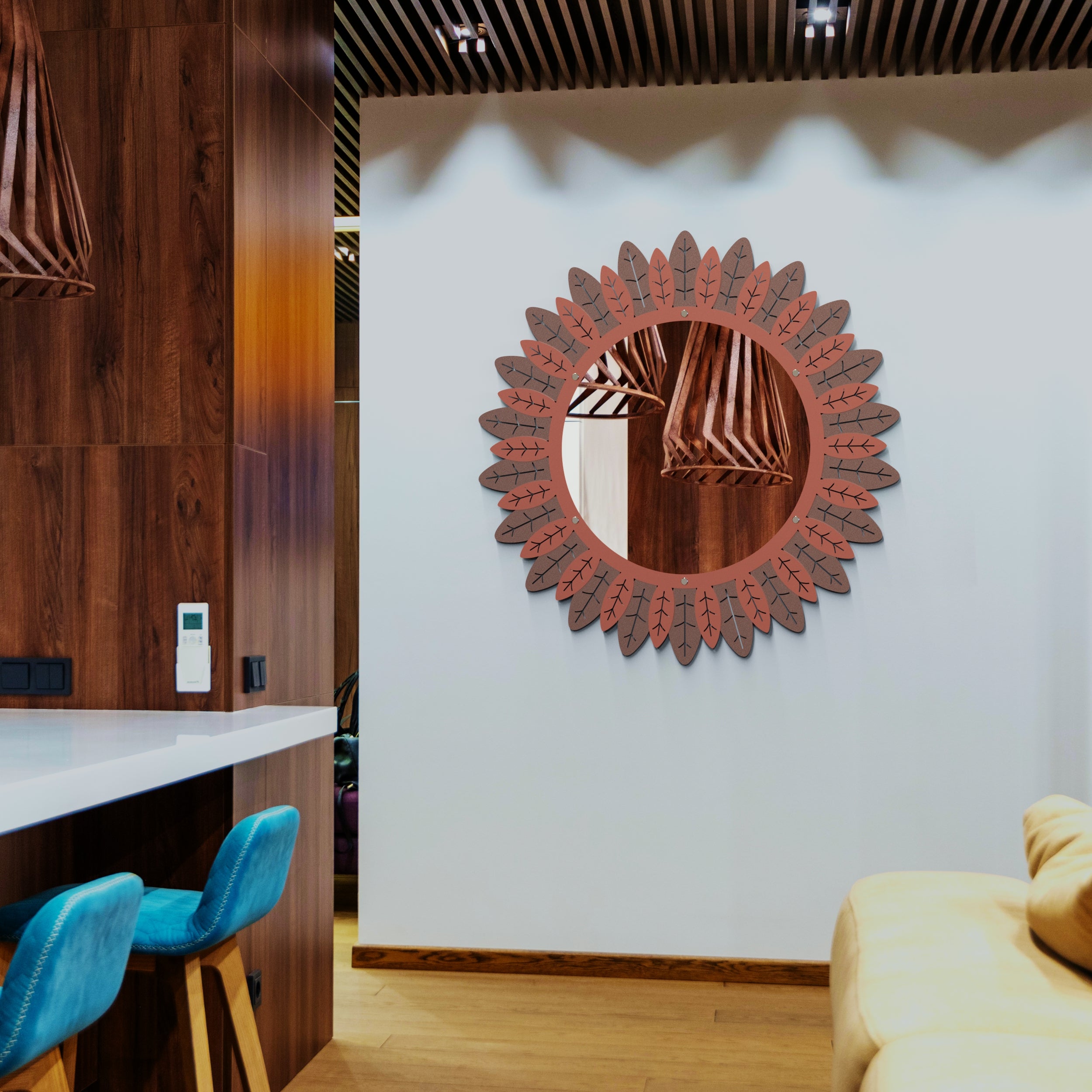 24"x24" Round Decorative Wall Mirror, Metal Modern Home Decor Mirrors for Wall, Sandy Red and Brown Polished Bathroom Mirror