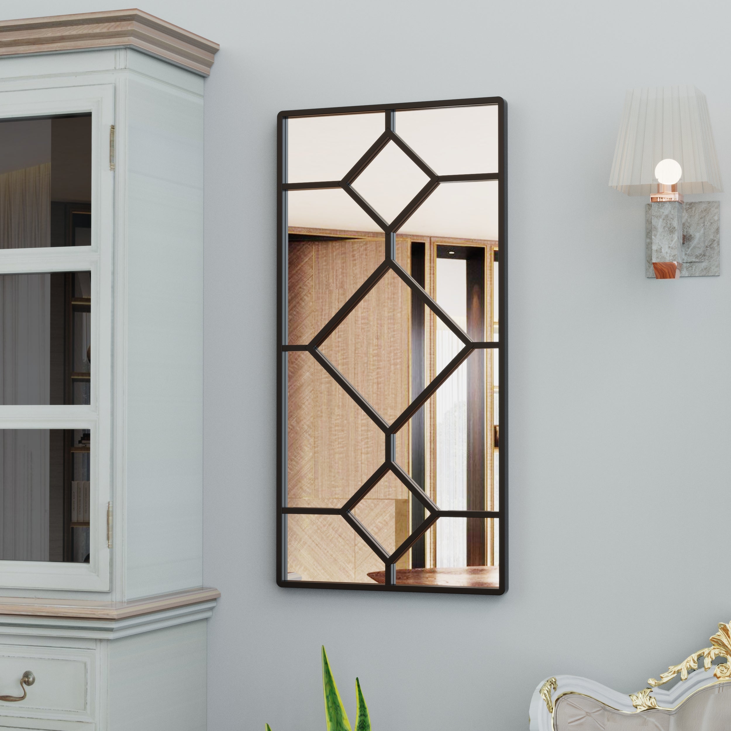 Black Decorative Window Mirror with Metal Frame