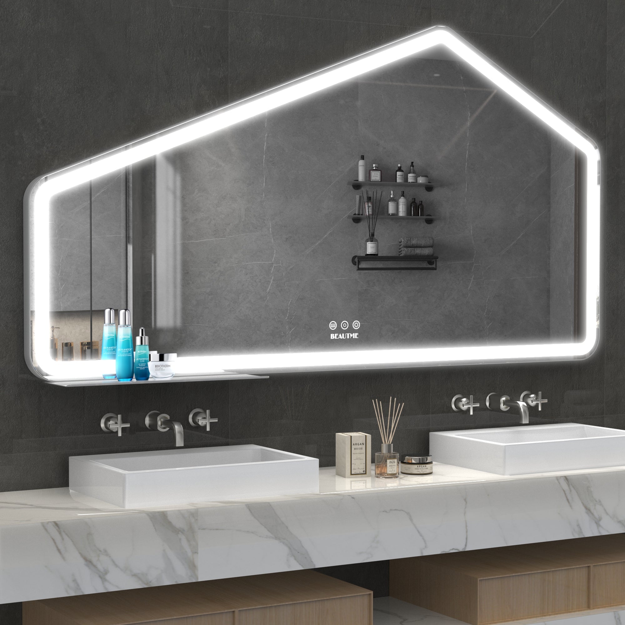 Special-shaped LED bathroom mirror Size&Color Customaziable Adjustable White/Warm/Natural Lights