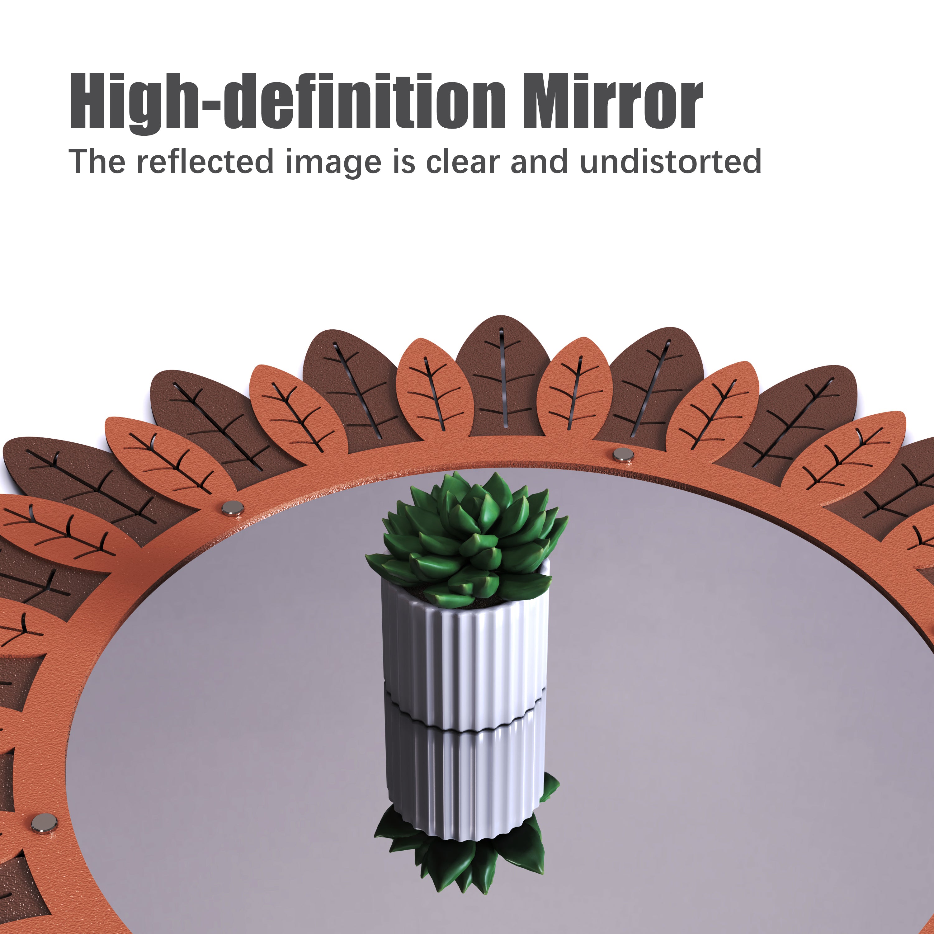 24"x24" Round Decorative Wall Mirror, Metal Modern Home Decor Mirrors for Wall, Sandy Red and Brown Polished Bathroom Mirror