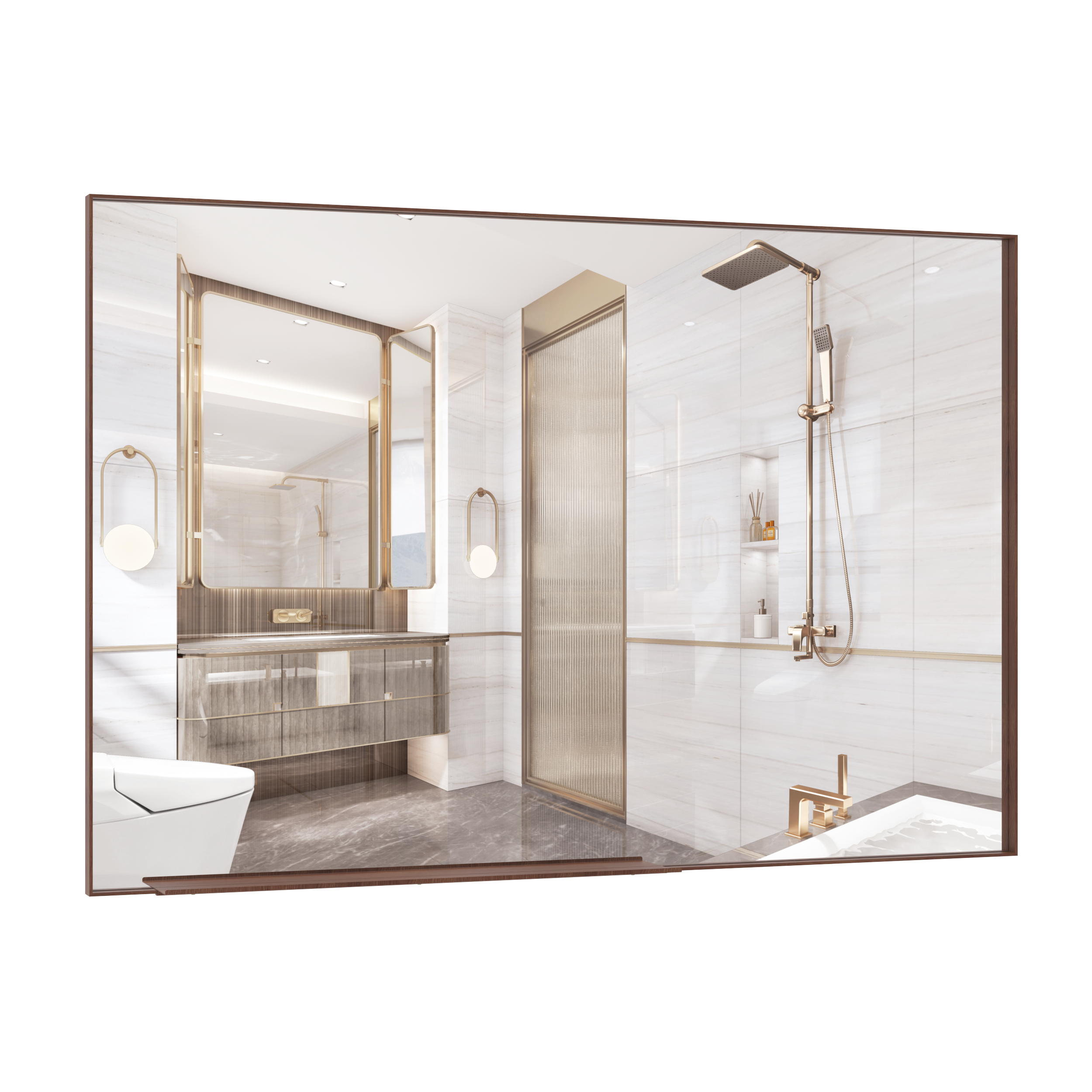 60"x40" Oversized Modern Rectangle Bathroom Mirror with walnut Frame Decorative Large Wall Mirrors for Bathroom Living Room Bedroom Vertical or Horizontal Wall Mounted mirror with Aluminum Frame