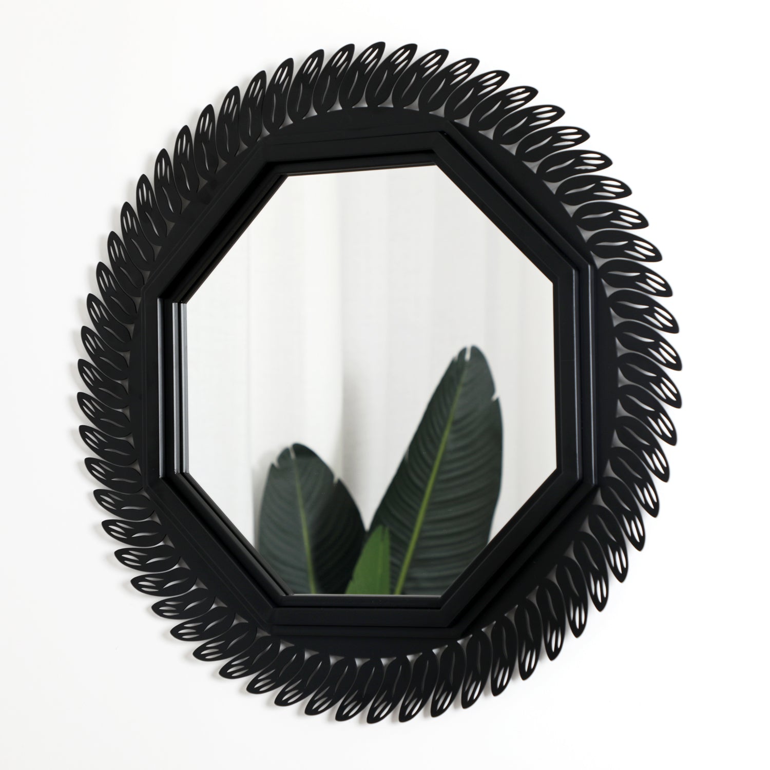 24"x24" Black Decorative Wall Mirror for Home, Octagonal Geometric Mirror with Metal Frame,Modern Hanging Mirrors for Living Room,Bedroom Entryway