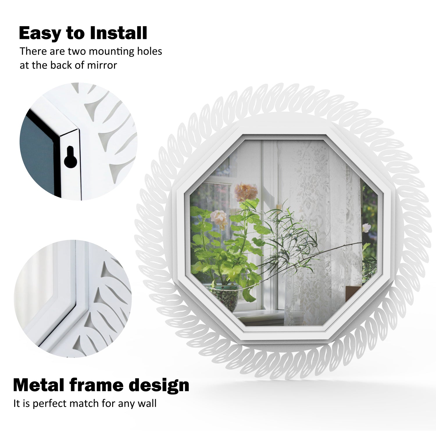 24"x24" White Decorative Wall Mirror for Home, Octagonal Geometric Mirror with Metal Frame,Modern Hanging Mirrors for Living Room,Bedroom Entryway (Copy)