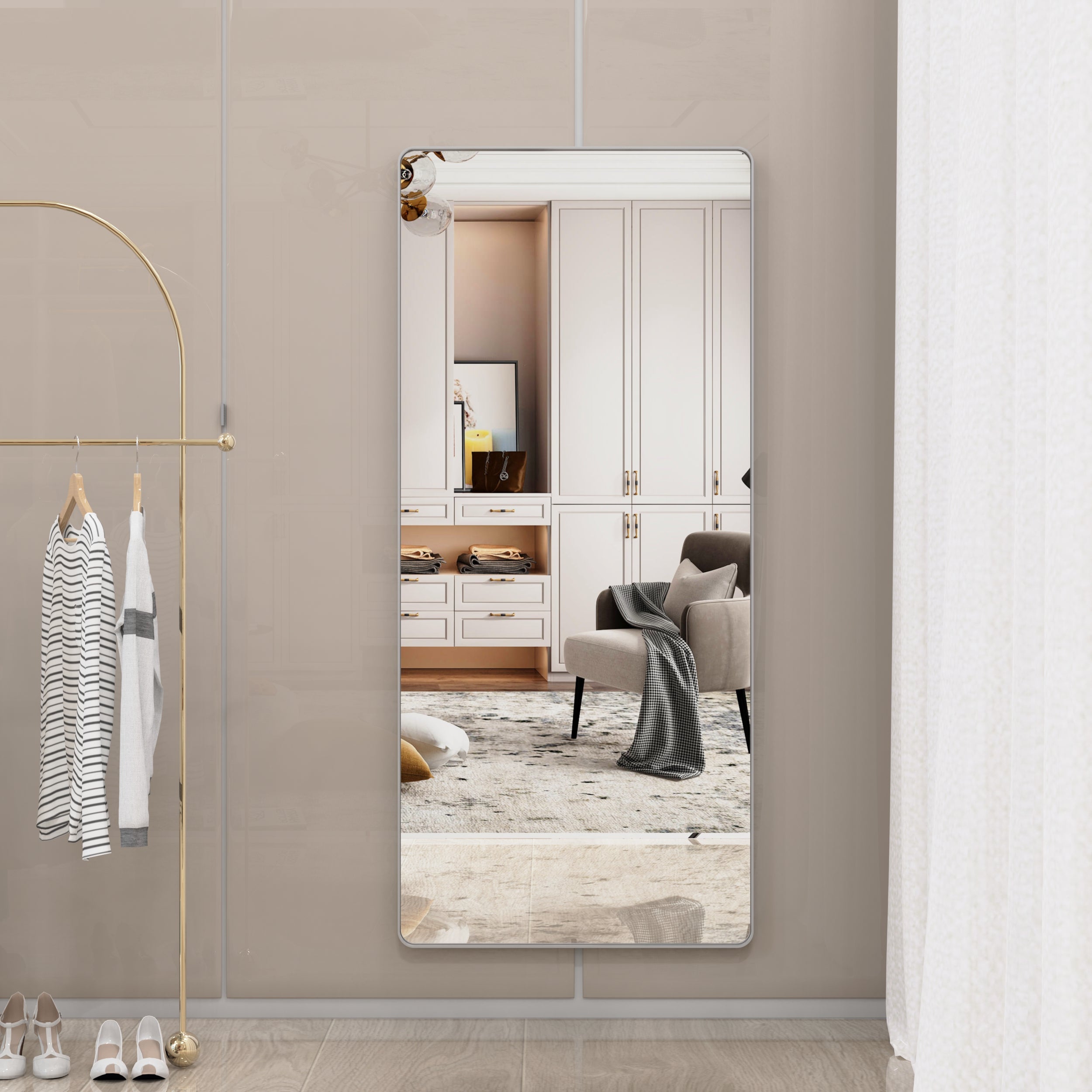 Oversized Bathroom Mirror with Removable Tray Wall Mount Mirror,Vertical Horizontal Hanging Aluminum Framed Wall Mirror Full Length Mirror,Full Body Mirror for Bedroom Living Room,Silver,72x32 Inches