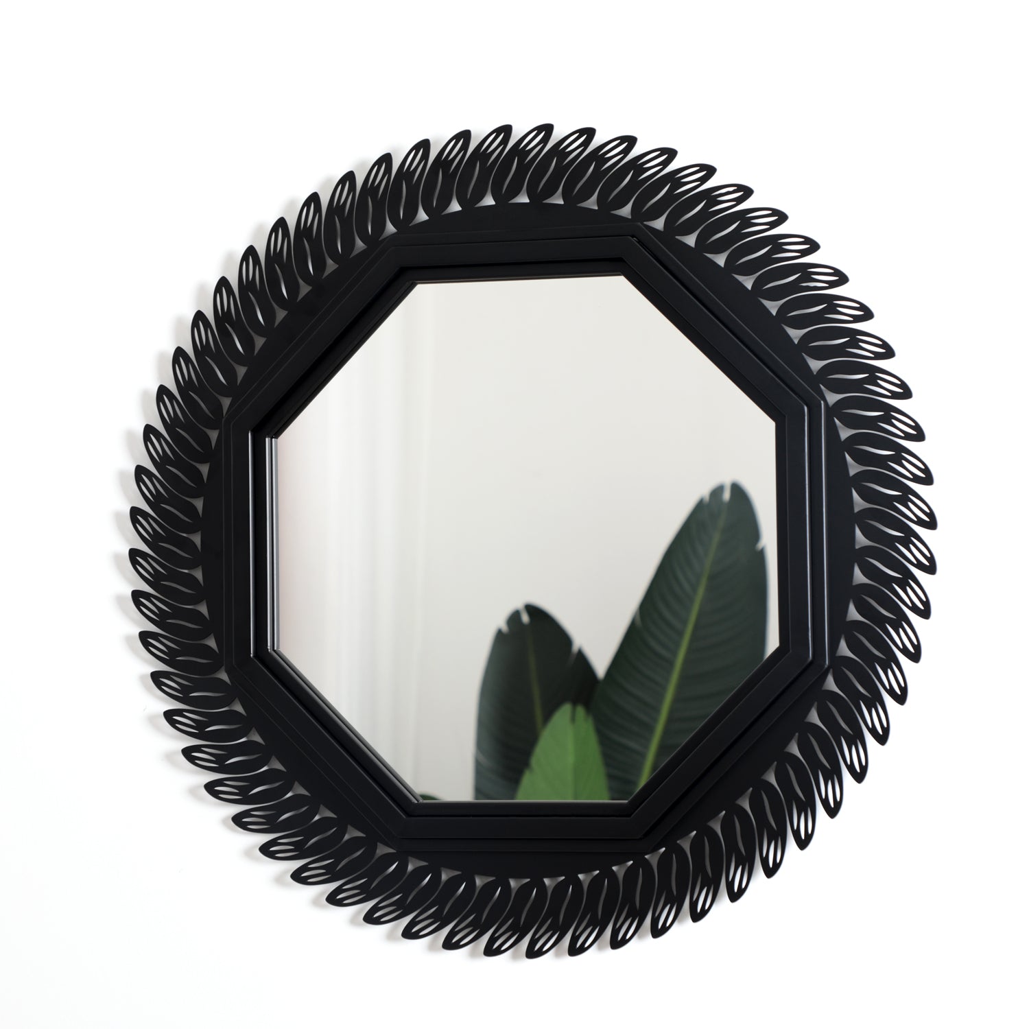 24"x24" Black Decorative Wall Mirror for Home, Octagonal Geometric Mirror with Metal Frame,Modern Hanging Mirrors for Living Room,Bedroom Entryway