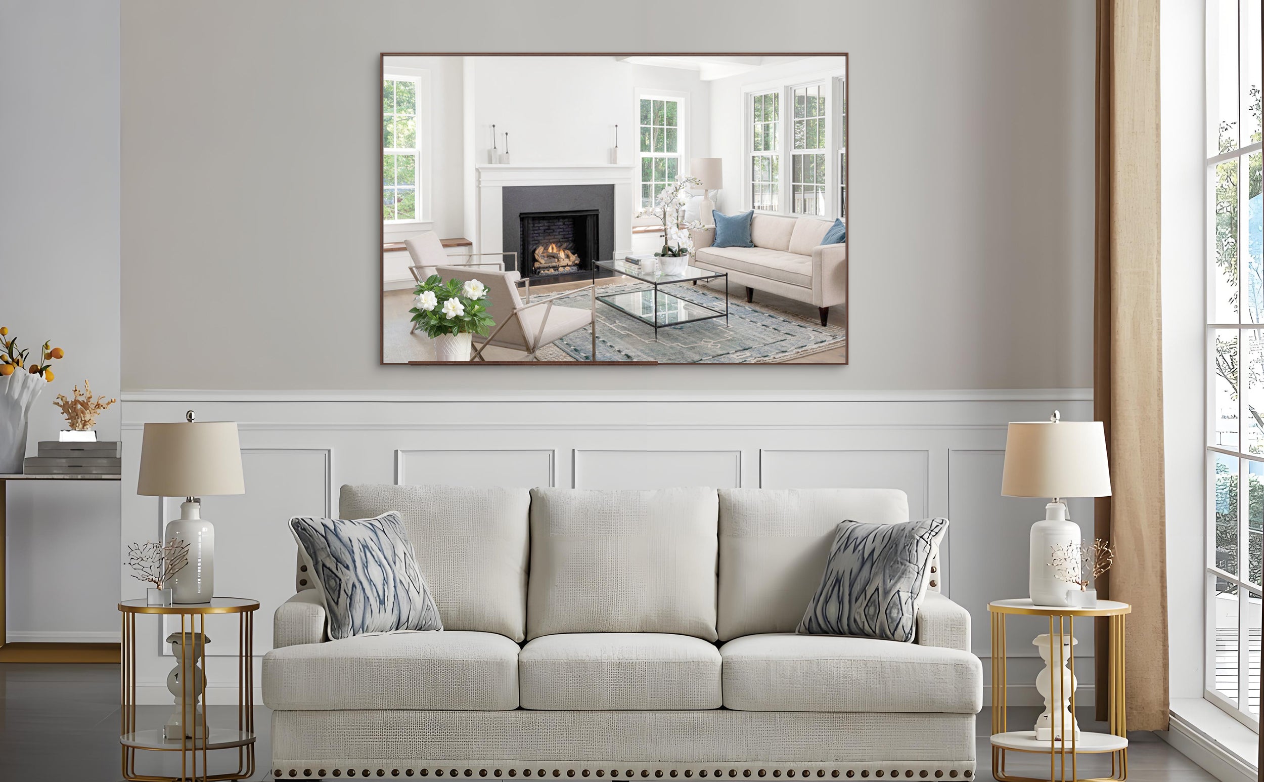 60"x40" Oversized Modern Rectangle Bathroom Mirror with walnut Frame Decorative Large Wall Mirrors for Bathroom Living Room Bedroom Vertical or Horizontal Wall Mounted mirror with Aluminum Frame