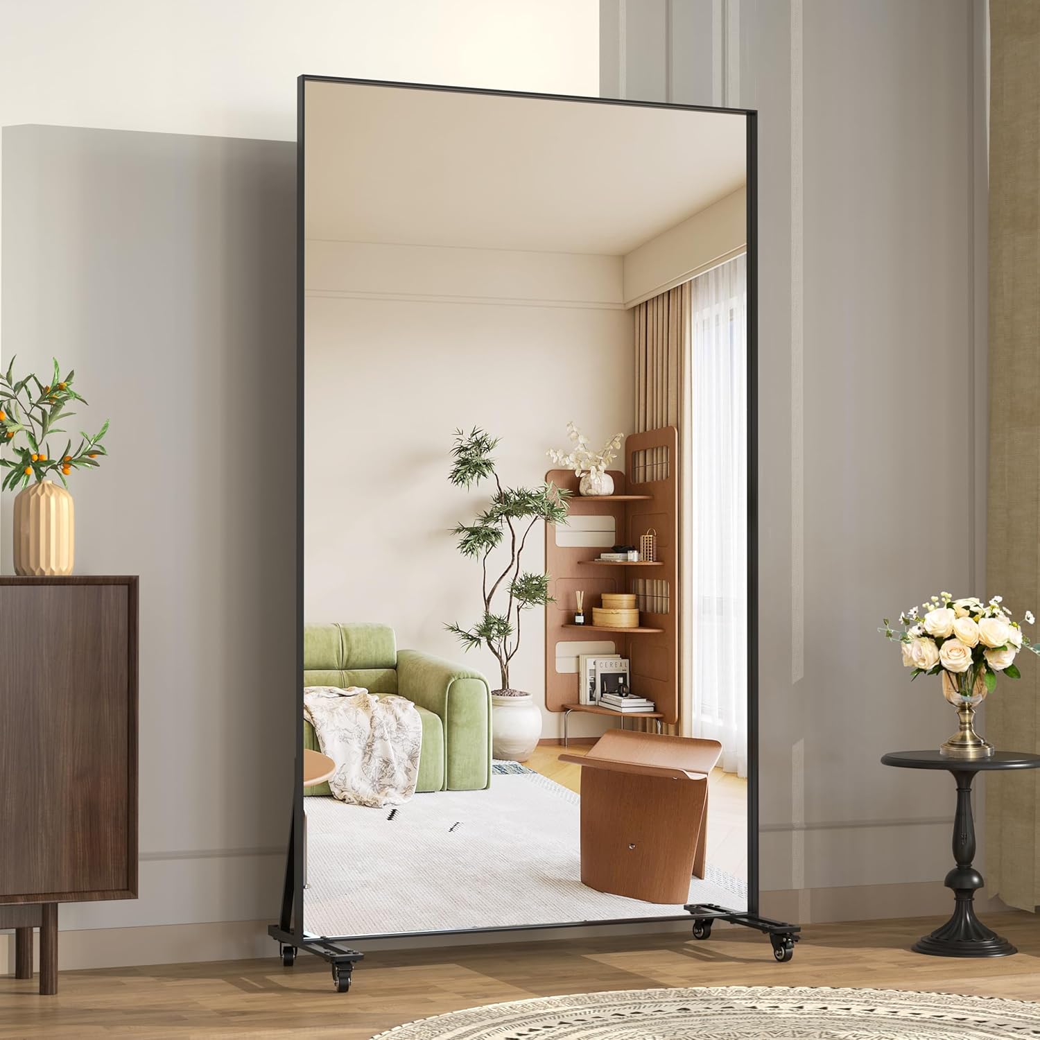 Gym Mirror 360° Swivel on Wheels,