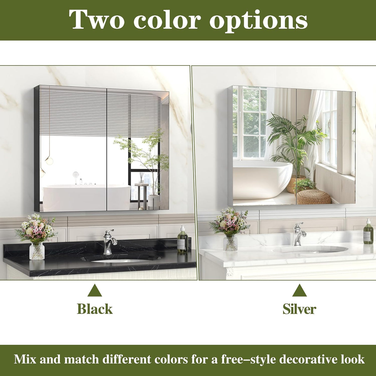 ANYHI 32 x 28 Inch Bathroom Medicine Cabinet with Mirror, Black