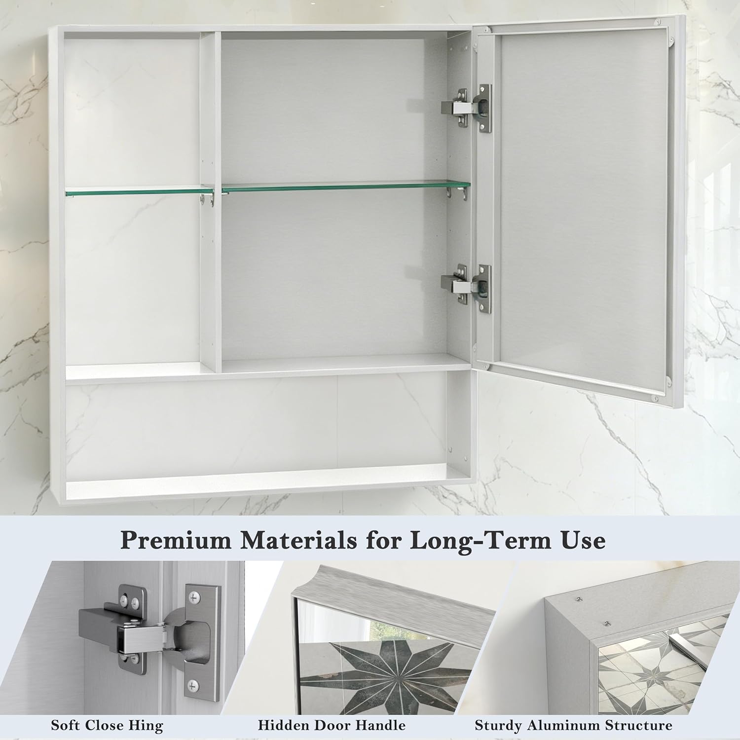 22 x 24 Inch Bathroom Medicine Cabinet with Mirror, Silver