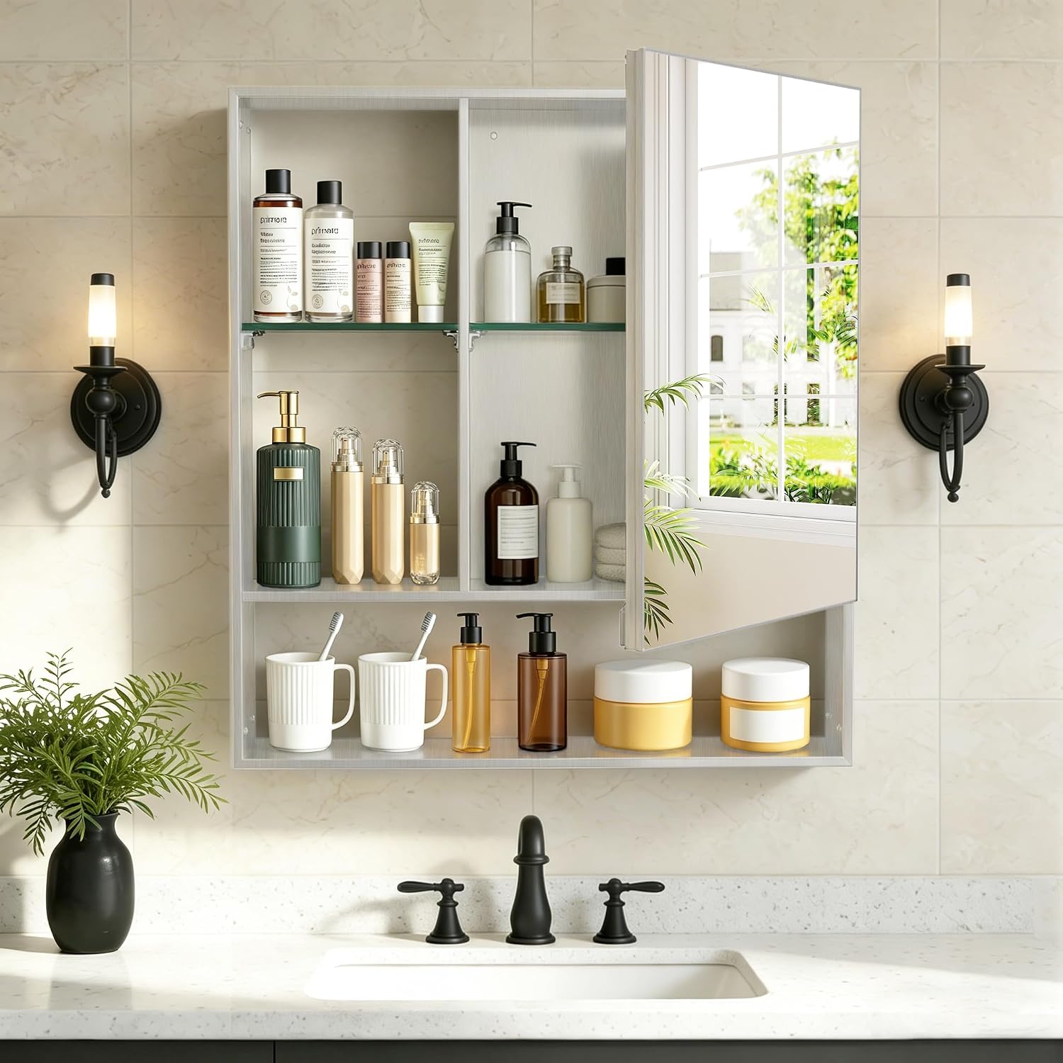 22 x 24 Inch Bathroom Medicine Cabinet with Mirror, Silver